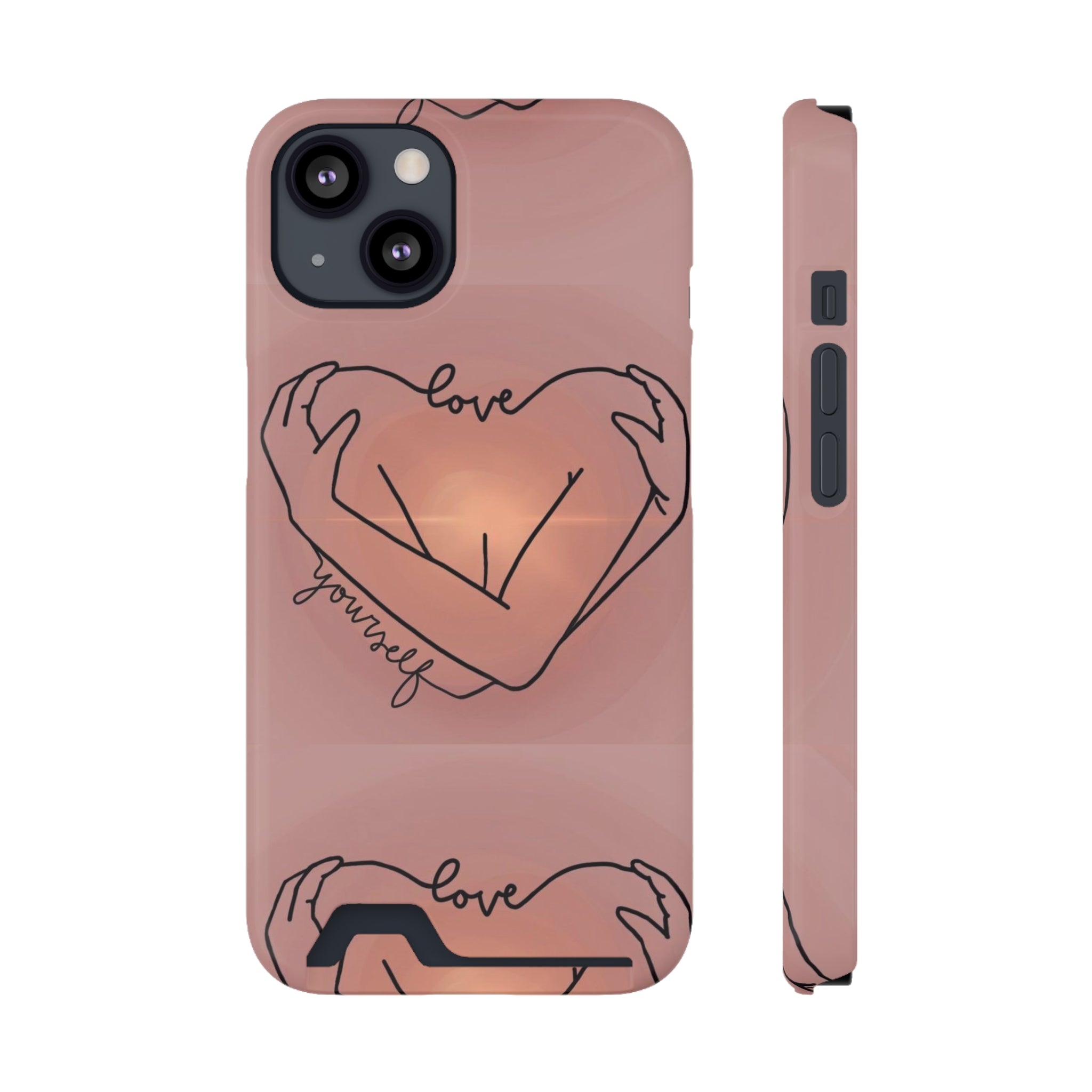 Stylish Phone Case With Card Holder - Love Yourself Design, Cute Phone Accessories, Gift for Her, Trendy Smartphone Case, Modern Tech Gift
