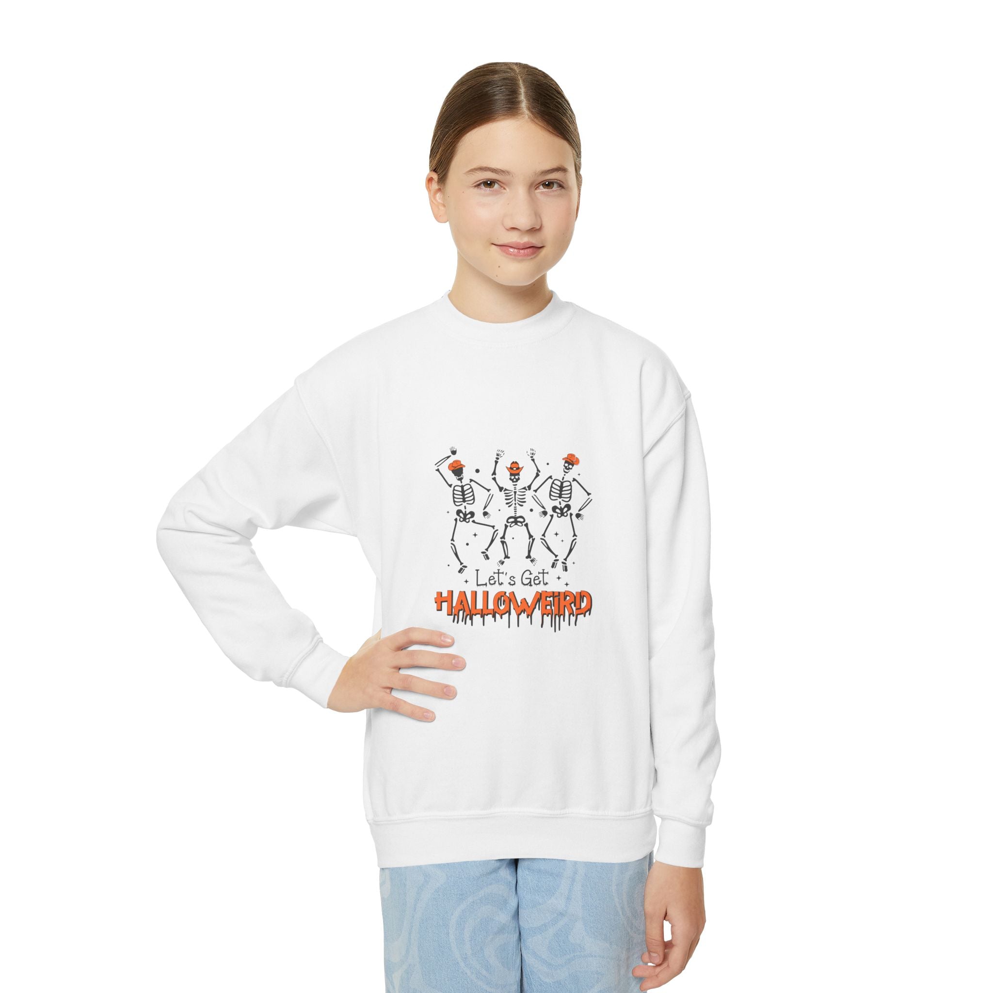 Halloween Youth Crewneck Sweatshirt, Spooky Sweatshirt, Kids Halloween Costume, Trick or Treat Gift, Fall Apparel, Cozy Halloween Clothing