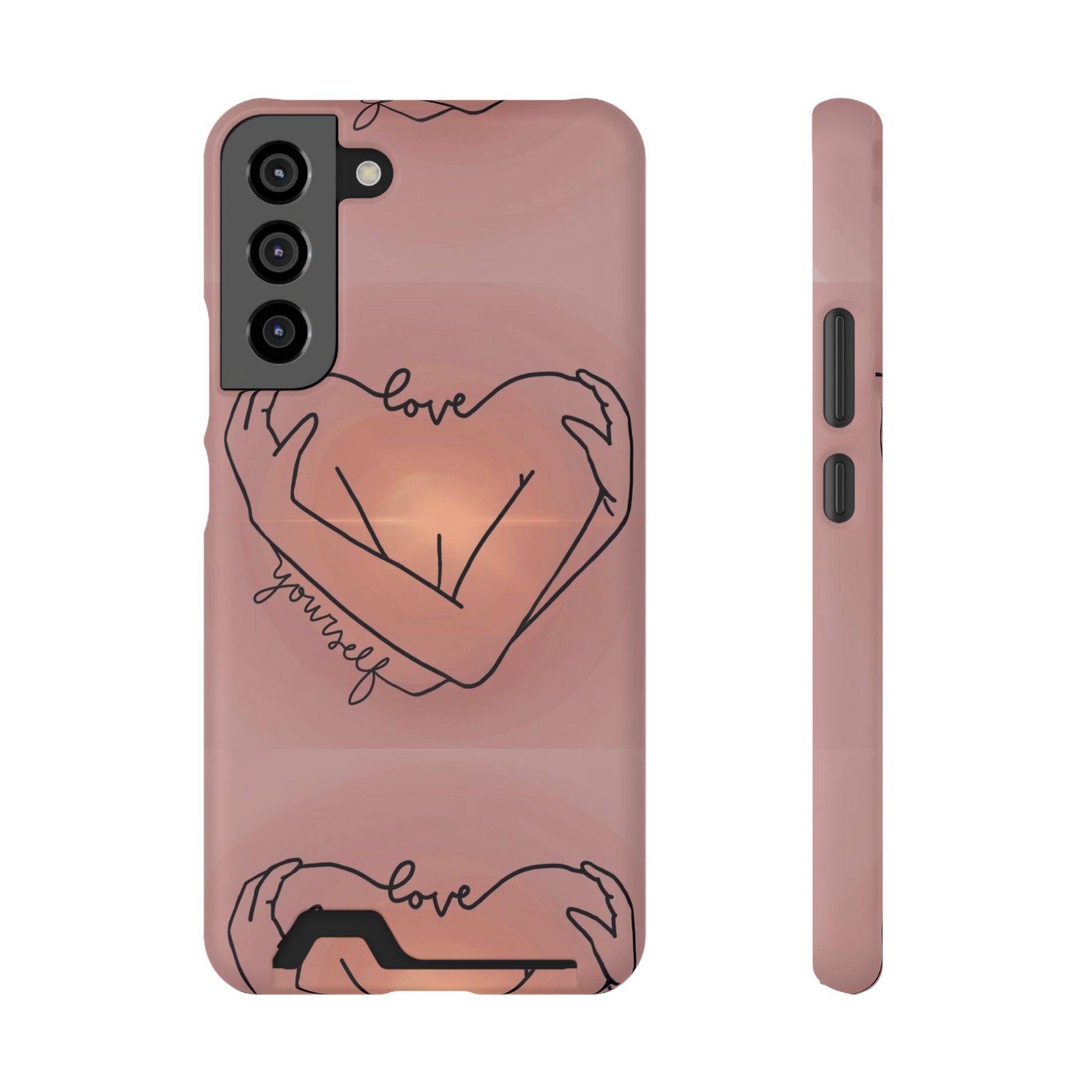 Stylish Phone Case With Card Holder - Love Yourself Design, Cute Phone Accessories, Gift for Her, Trendy Smartphone Case, Modern Tech Gift