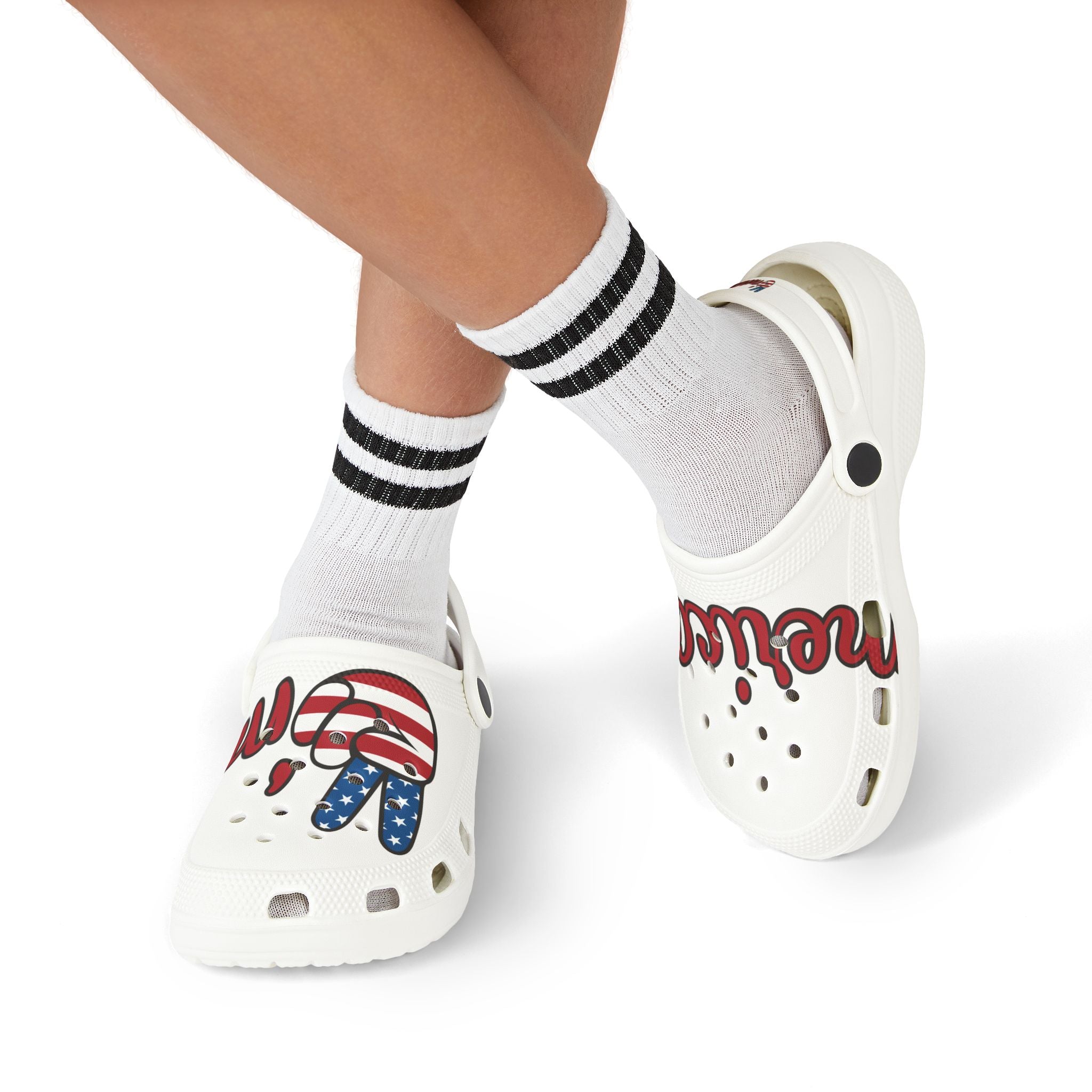 Patriotic Kid's Clogs, Fun Summer Footwear, Ideal for Holidays, Outdoor Play, Fourth of July, Independence Day, Travel, Casual Style