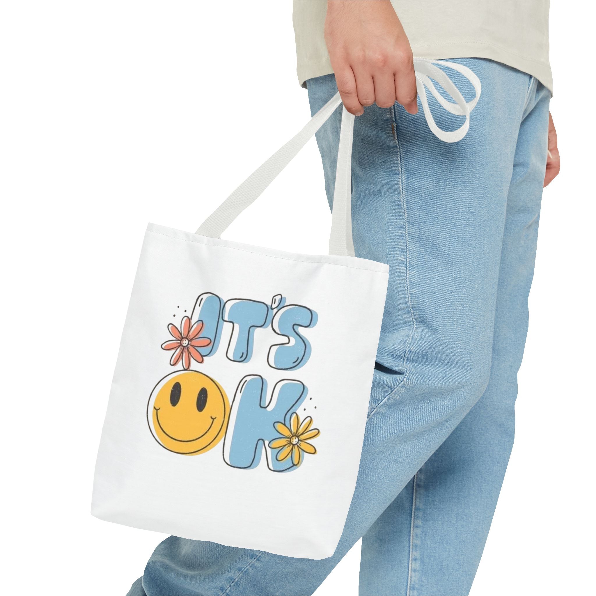 Cheerful Tote Bag - 'It's OK', Colorful Floral Design, Everyday Use, Gift for Friends, Beach & Shopping Bag
