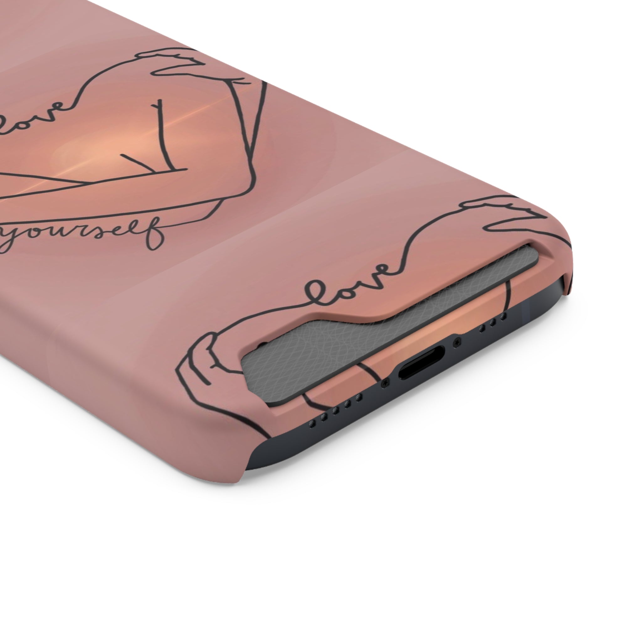 Stylish Phone Case With Card Holder - Love Yourself Design, Cute Phone Accessories, Gift for Her, Trendy Smartphone Case, Modern Tech Gift