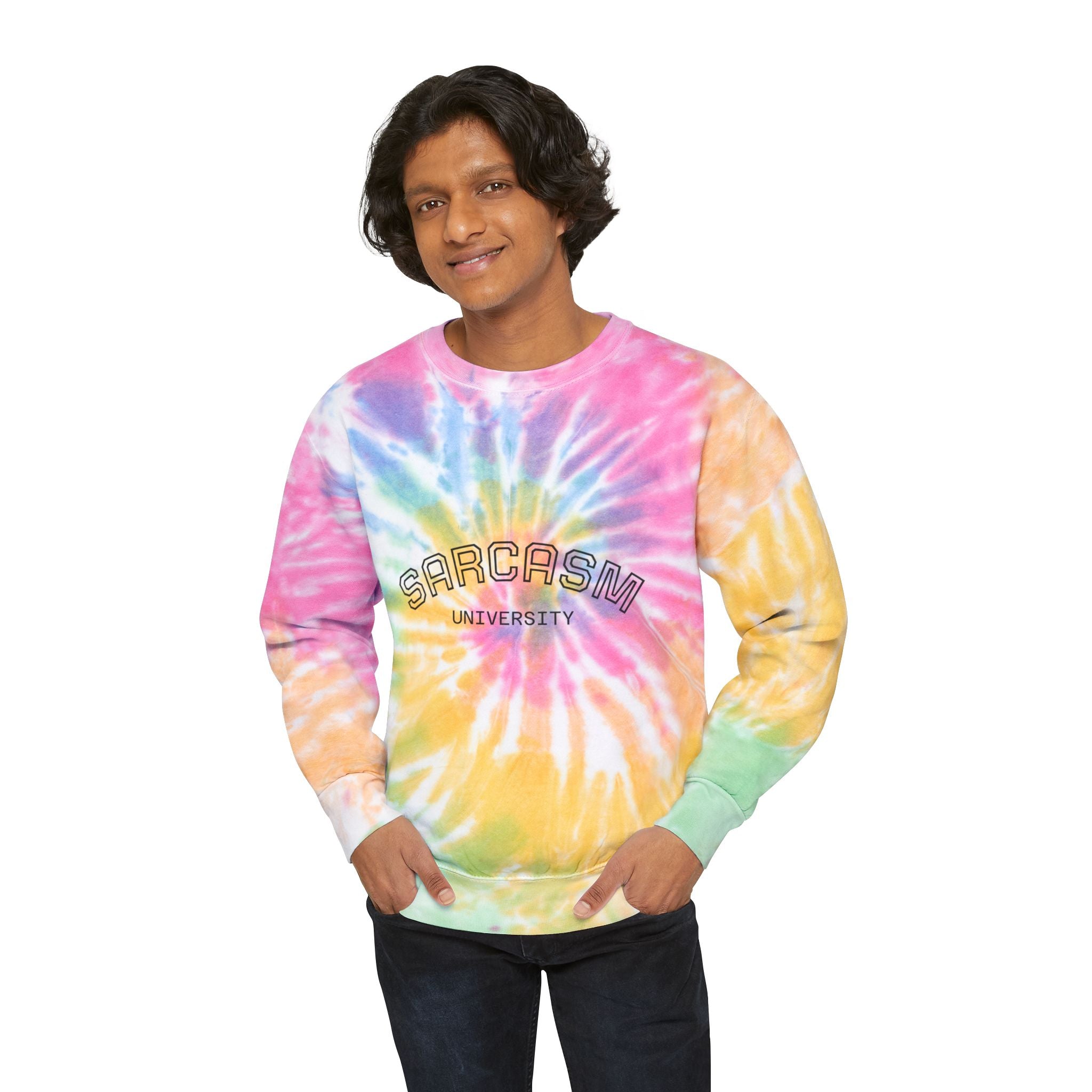 Sarcasm University Tie-Dye Sweatshirt | Cozy Unisex Sweatshirt, Gift for Sarcastic Friends, Relaxed Style, Comfy Casual Wear