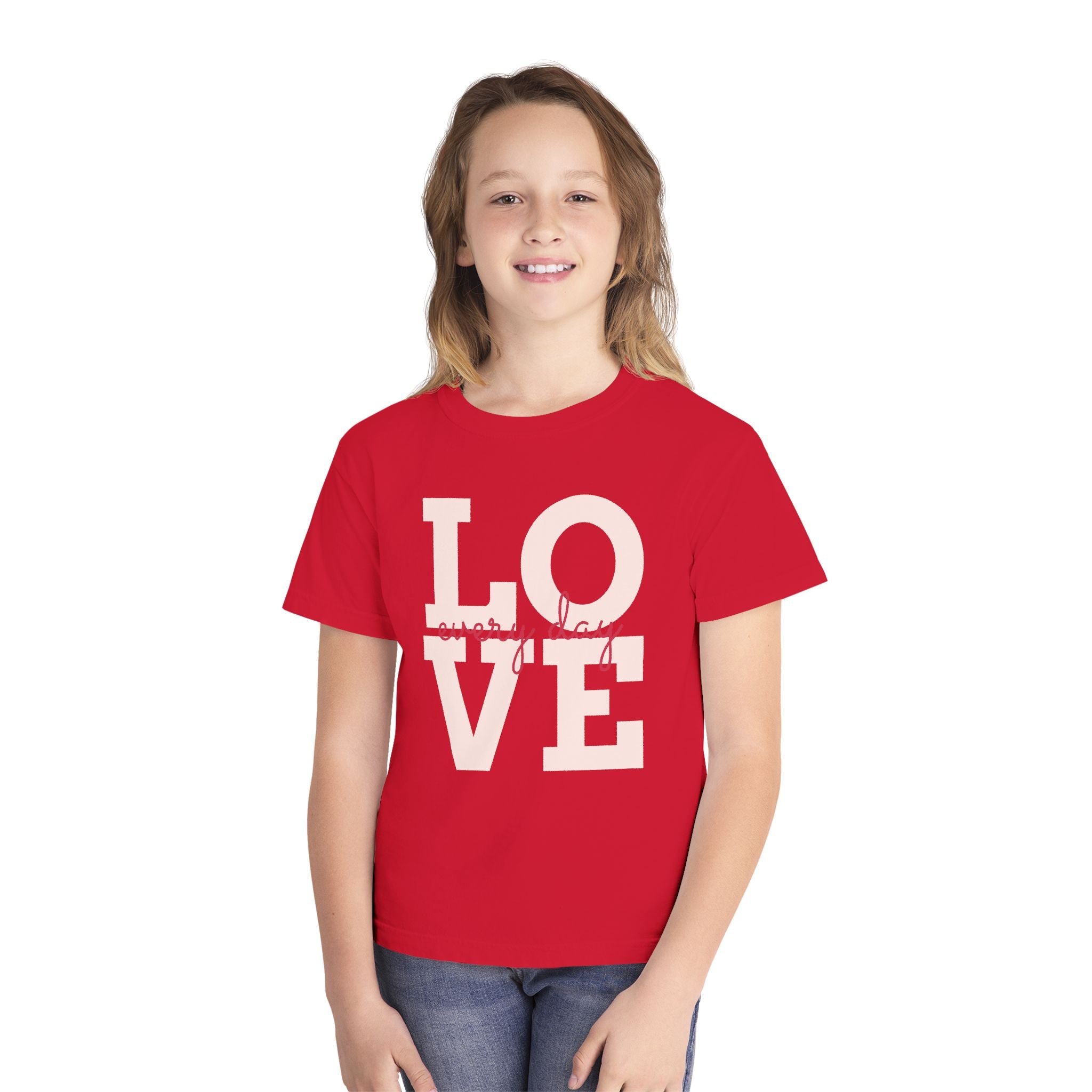 Love Every Day Youth Tee, Casual Shirt, Gift for Kids, Fun Everyday Wear, Heartfelt Message Tee, Valentine's Day