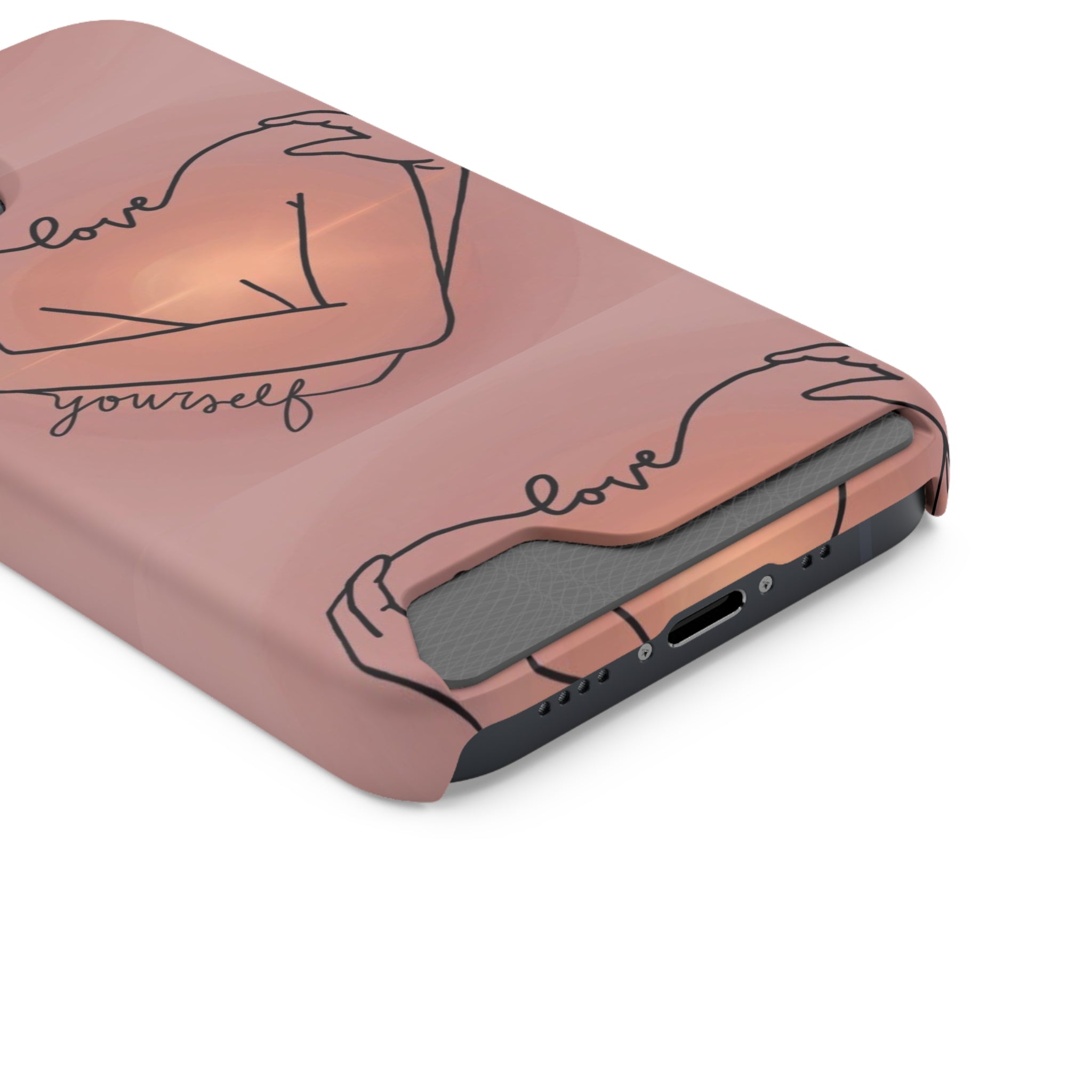 Stylish Phone Case With Card Holder - Love Yourself Design, Cute Phone Accessories, Gift for Her, Trendy Smartphone Case, Modern Tech Gift
