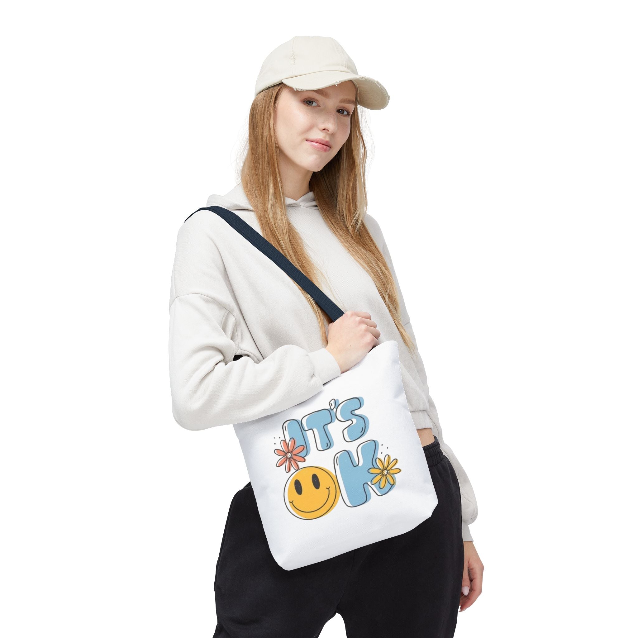 Cheerful Tote Bag - 'It's OK', Colorful Floral Design, Everyday Use, Gift for Friends, Beach & Shopping Bag