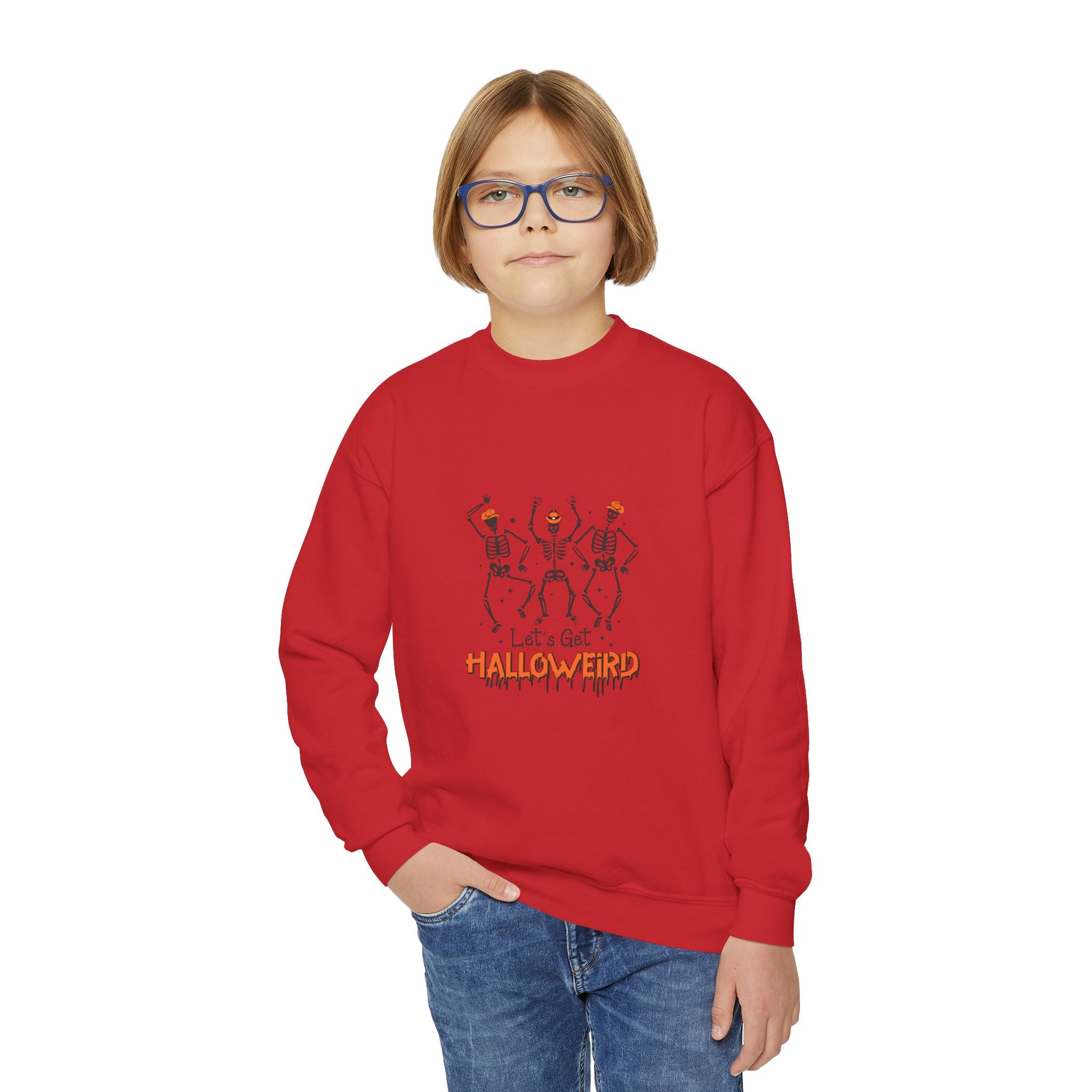 Halloween Youth Crewneck Sweatshirt, Spooky Sweatshirt, Kids Halloween Costume, Trick or Treat Gift, Fall Apparel, Cozy Halloween Clothing