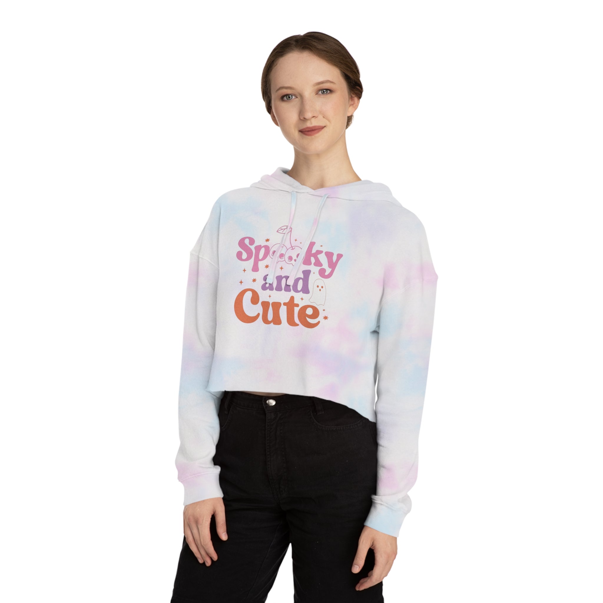 Spooky and Cute Cropped Hoodie, Women's Halloween Fashion, Cozy Sweatshirt, Trendy Fall Apparel, Gift for Her, Casual Style