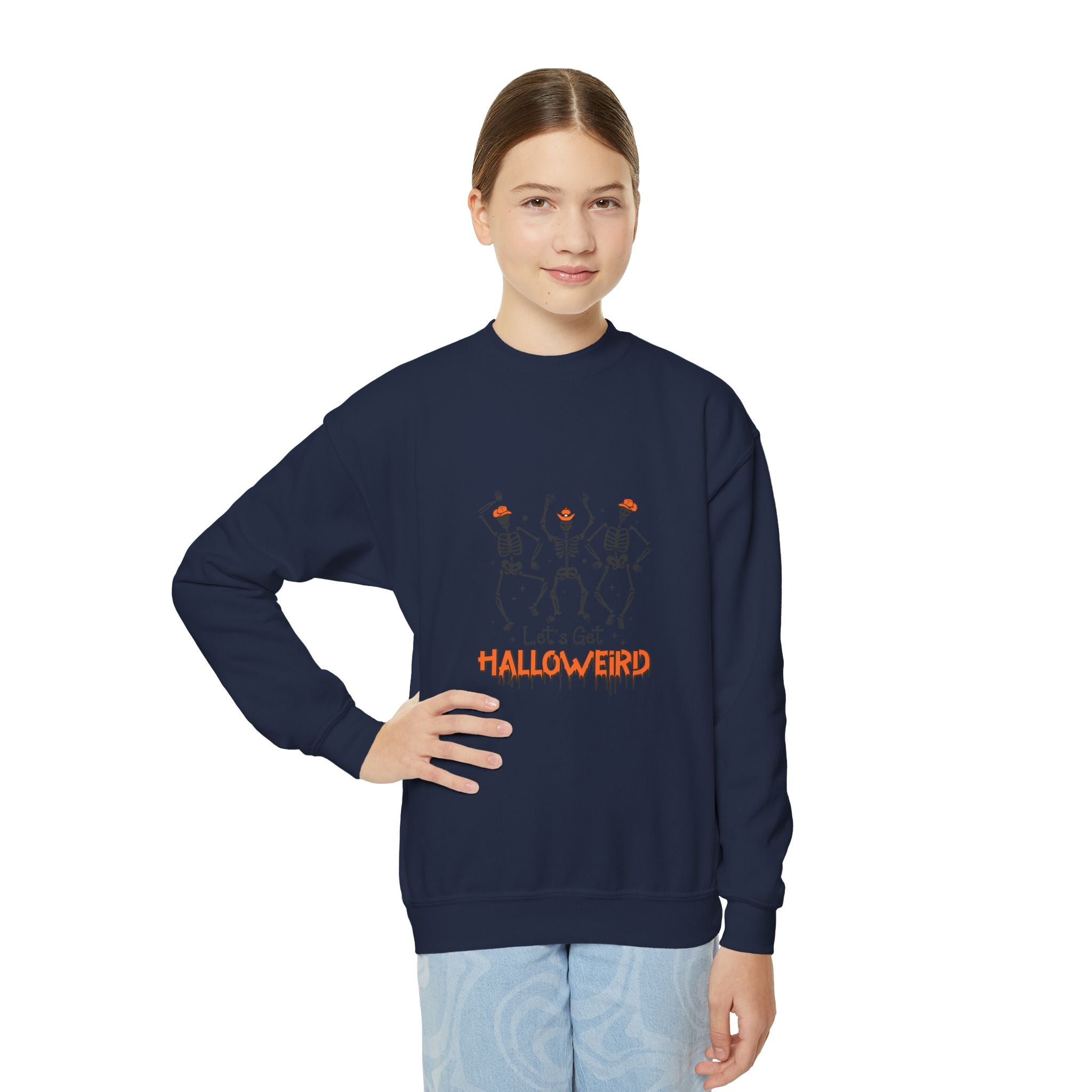 Halloween Youth Crewneck Sweatshirt, Spooky Sweatshirt, Kids Halloween Costume, Trick or Treat Gift, Fall Apparel, Cozy Halloween Clothing