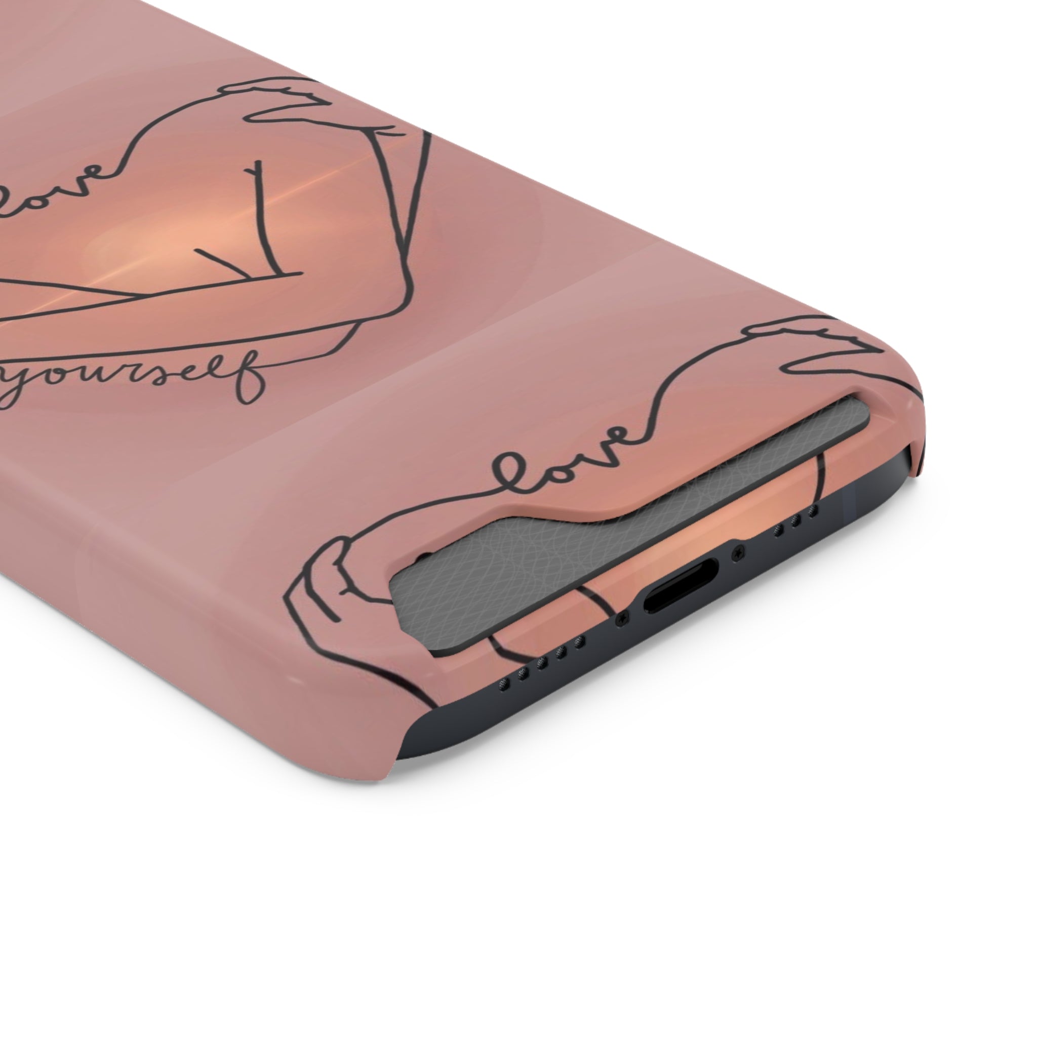 Stylish Phone Case With Card Holder - Love Yourself Design, Cute Phone Accessories, Gift for Her, Trendy Smartphone Case, Modern Tech Gift