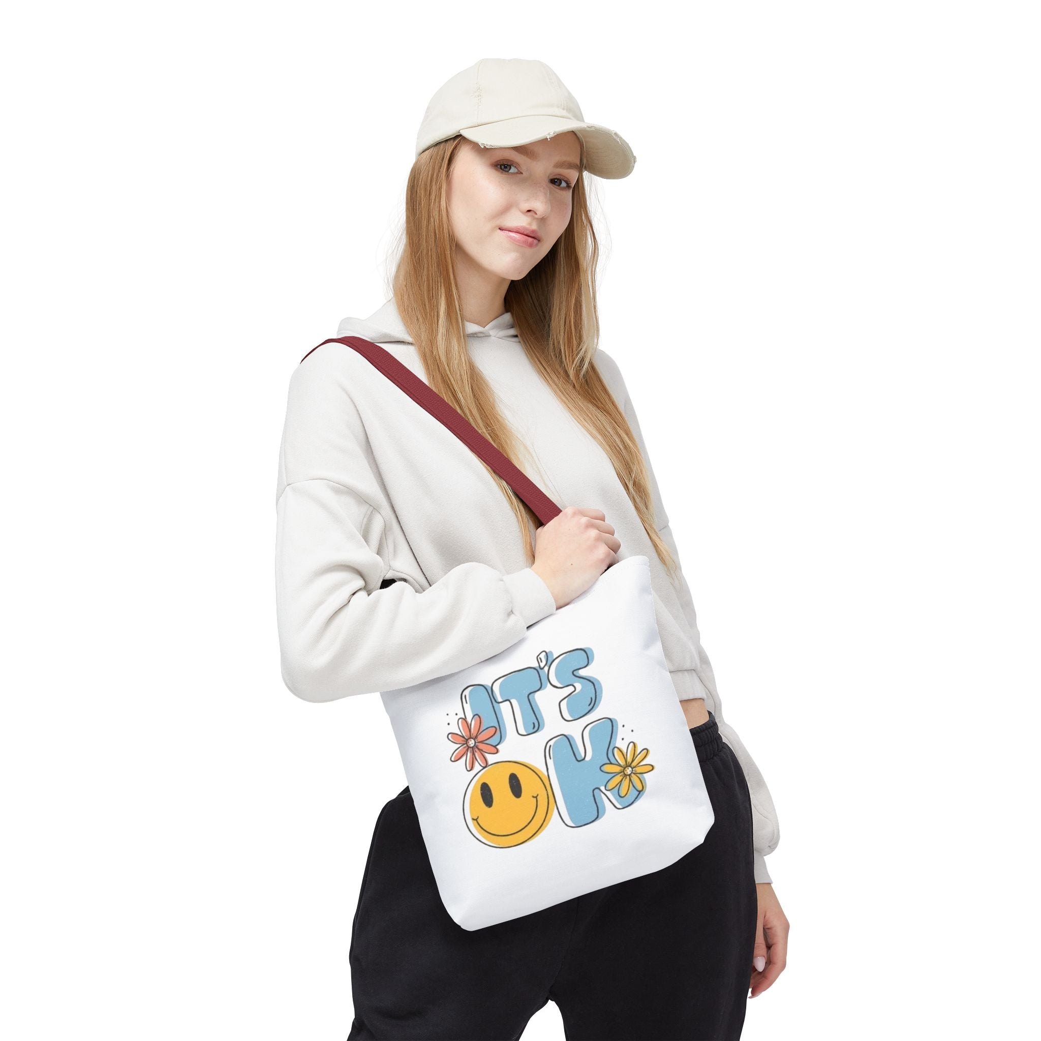 Cheerful Tote Bag - 'It's OK', Colorful Floral Design, Everyday Use, Gift for Friends, Beach & Shopping Bag