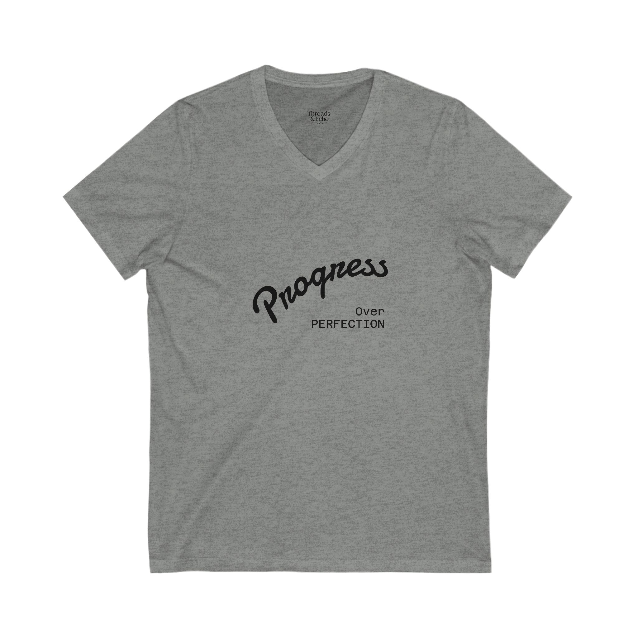 Progress Over Perfection V-Neck Tee, Motivational T-Shirt, Unisex Shirt, Gift for Dreamers, Everyday Wear, Inspirational Apparel