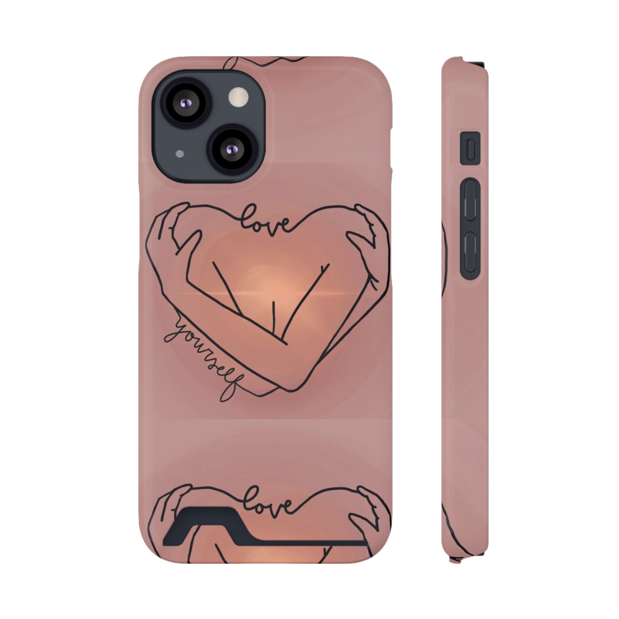 Stylish Phone Case With Card Holder - Love Yourself Design, Cute Phone Accessories, Gift for Her, Trendy Smartphone Case, Modern Tech Gift