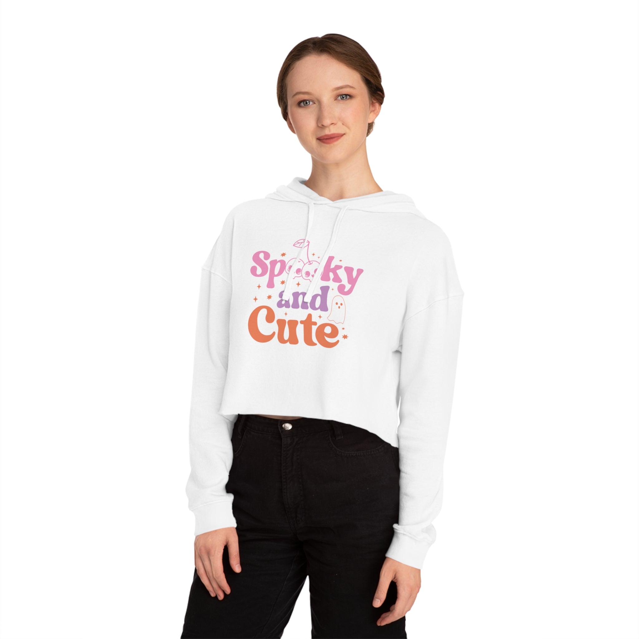 Spooky and Cute Cropped Hoodie, Women's Halloween Fashion, Cozy Sweatshirt, Trendy Fall Apparel, Gift for Her, Casual Style