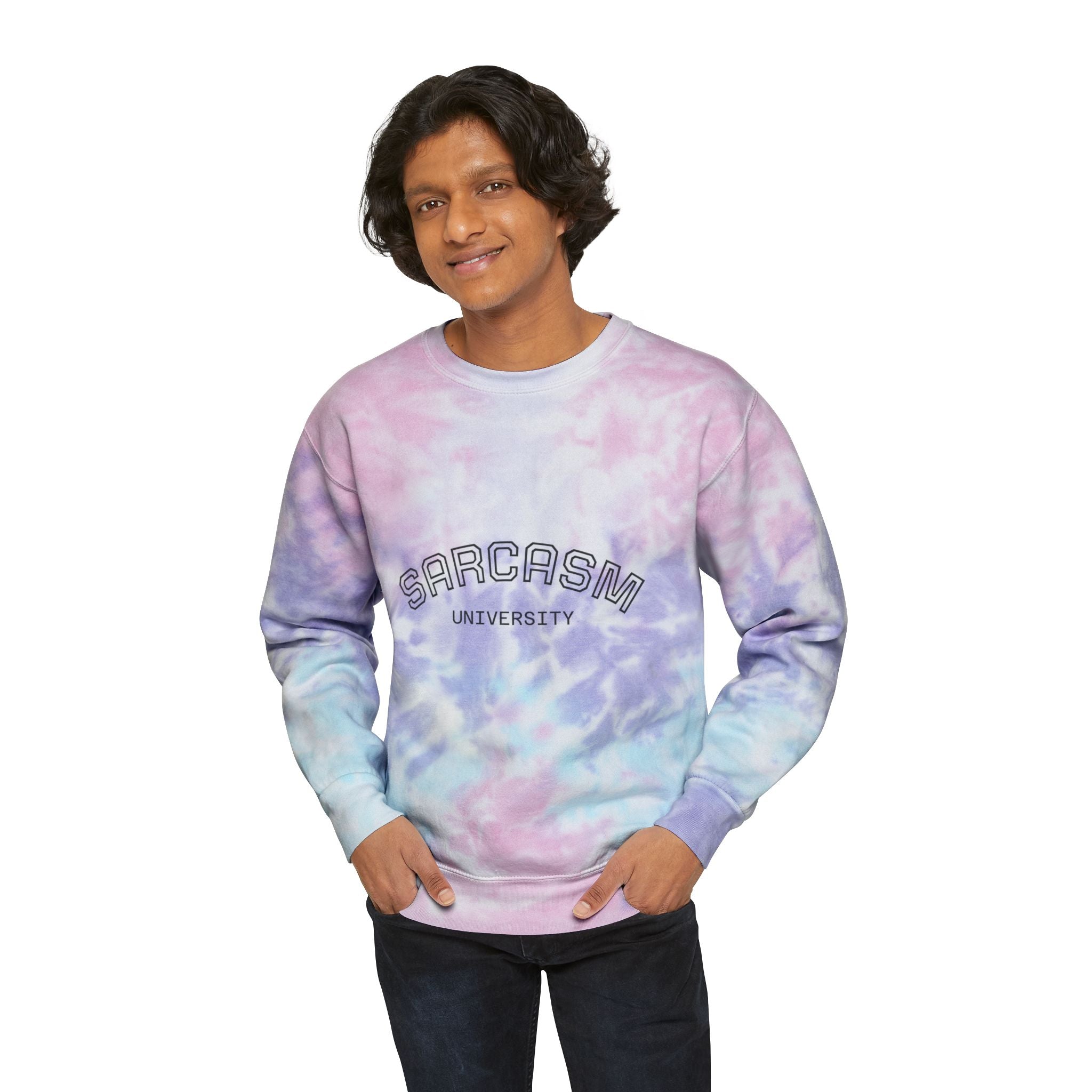 Sarcasm University Tie-Dye Sweatshirt | Cozy Unisex Sweatshirt, Gift for Sarcastic Friends, Relaxed Style, Comfy Casual Wear