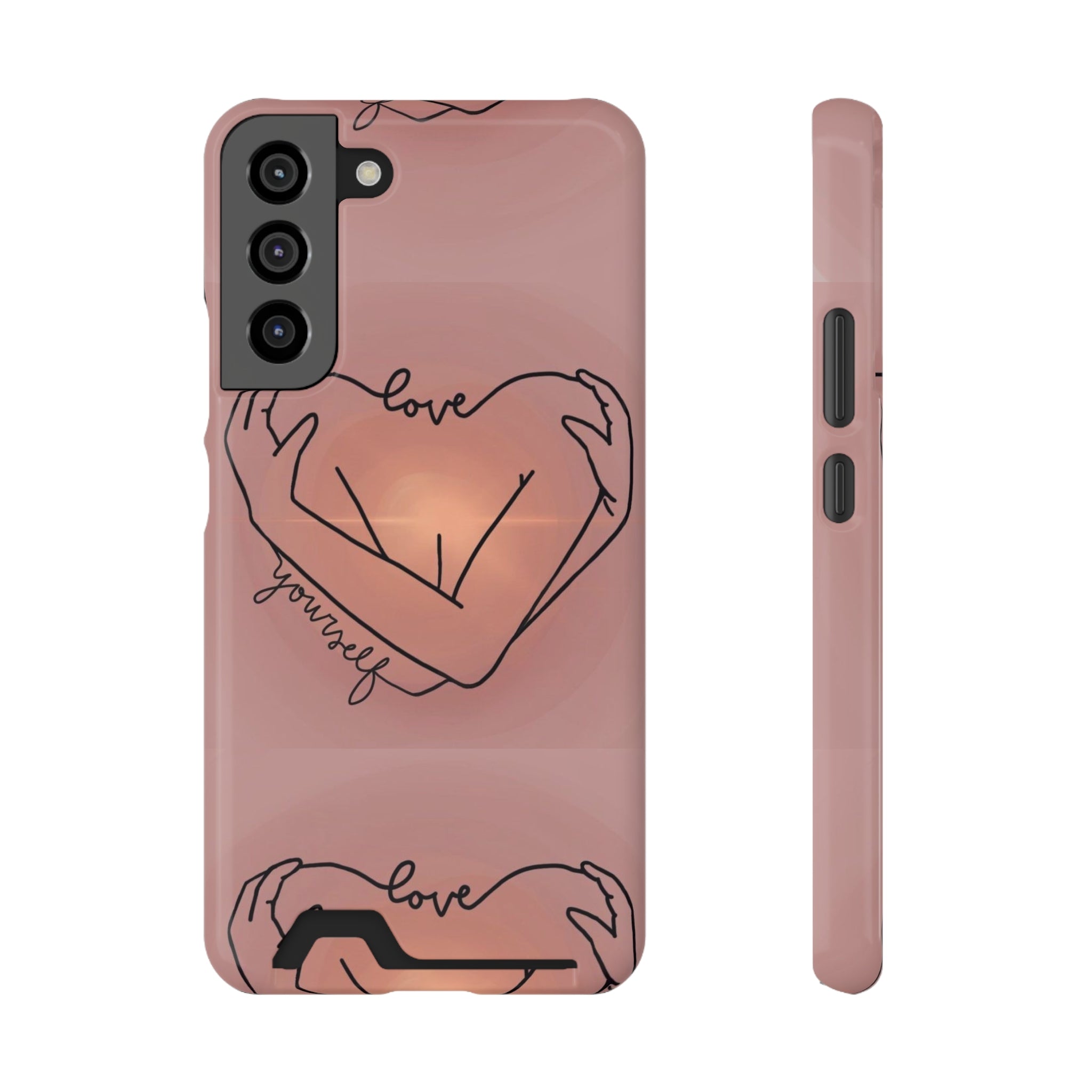 Stylish Phone Case With Card Holder - Love Yourself Design, Cute Phone Accessories, Gift for Her, Trendy Smartphone Case, Modern Tech Gift
