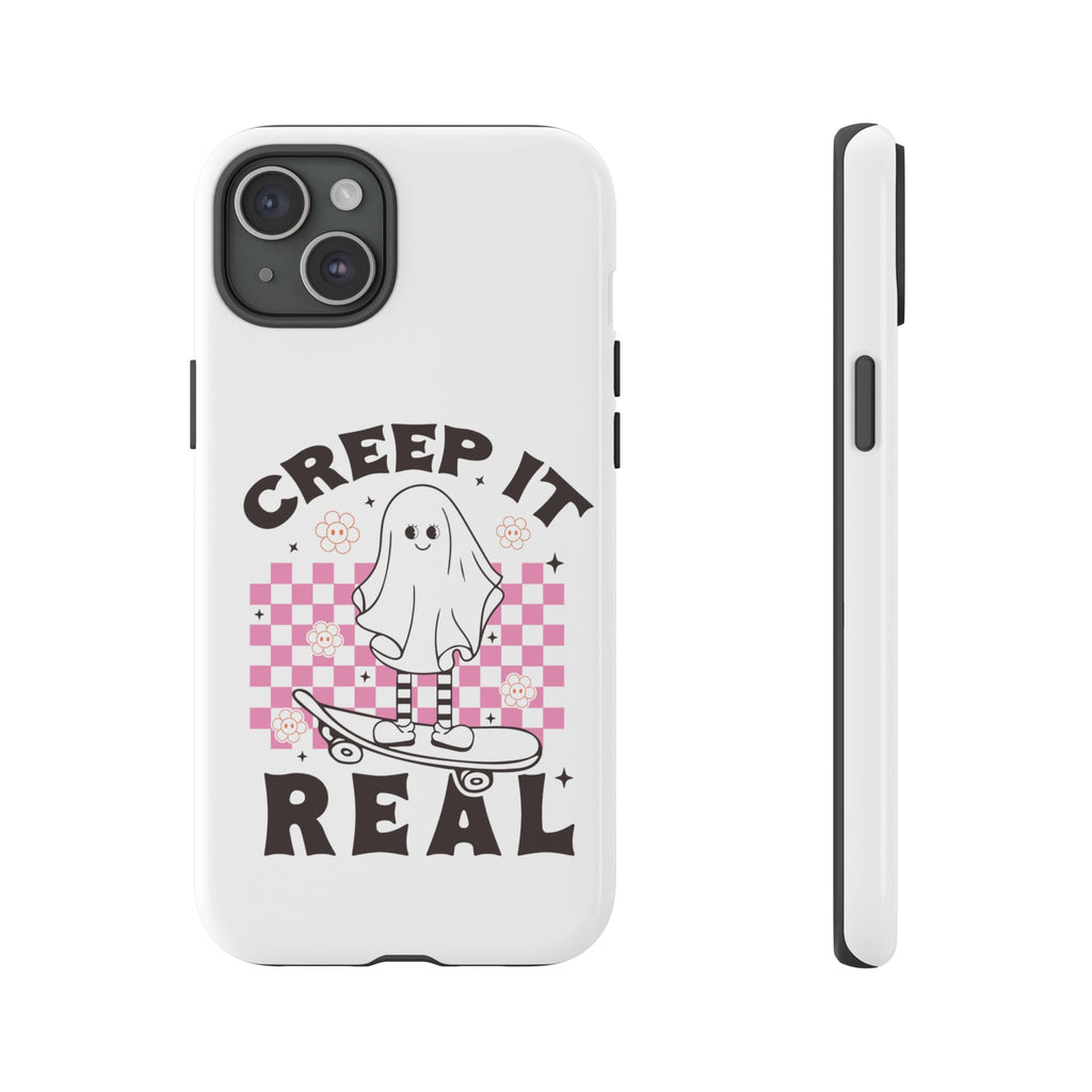 Cute Ghost Phone Case - Creep It Real, Halloween Accessories, Skateboard Theme, Kawaii Gift, Fun Phone Cover