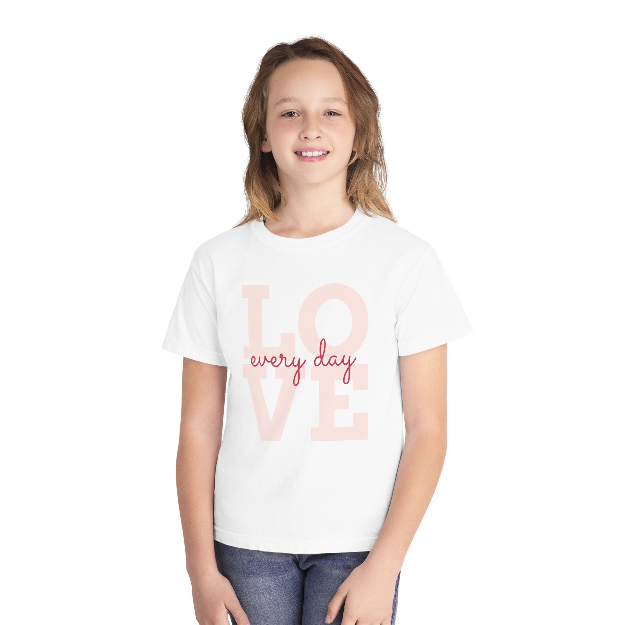 Love Every Day Youth Tee, Casual Shirt, Gift for Kids, Fun Everyday Wear, Heartfelt Message Tee, Valentine's Day