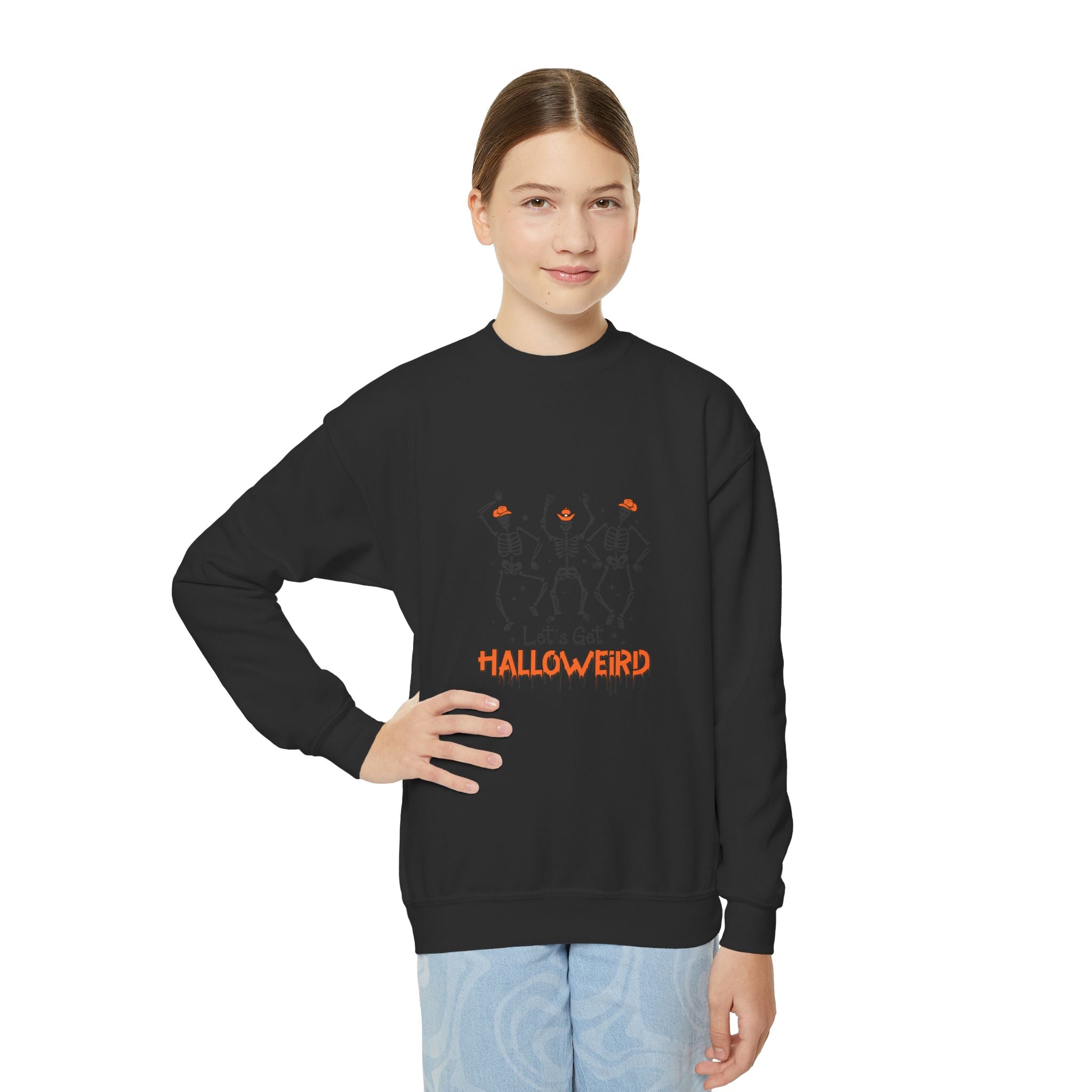 Halloween Youth Crewneck Sweatshirt, Spooky Sweatshirt, Kids Halloween Costume, Trick or Treat Gift, Fall Apparel, Cozy Halloween Clothing