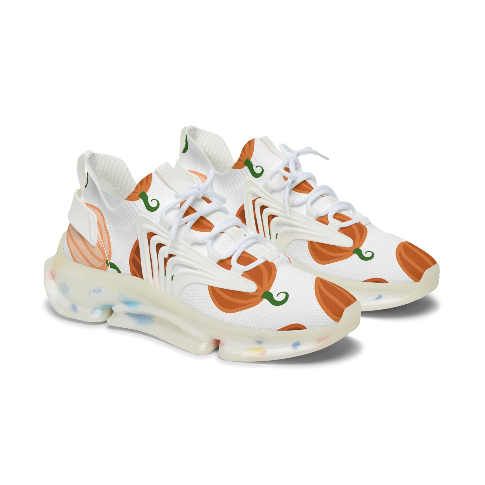 Women's Pumpkin Mesh Sneakers, Lightweight Footwear, Fall Fashion, Casual Sneakers, Halloween Style, Comfortable Sneakers