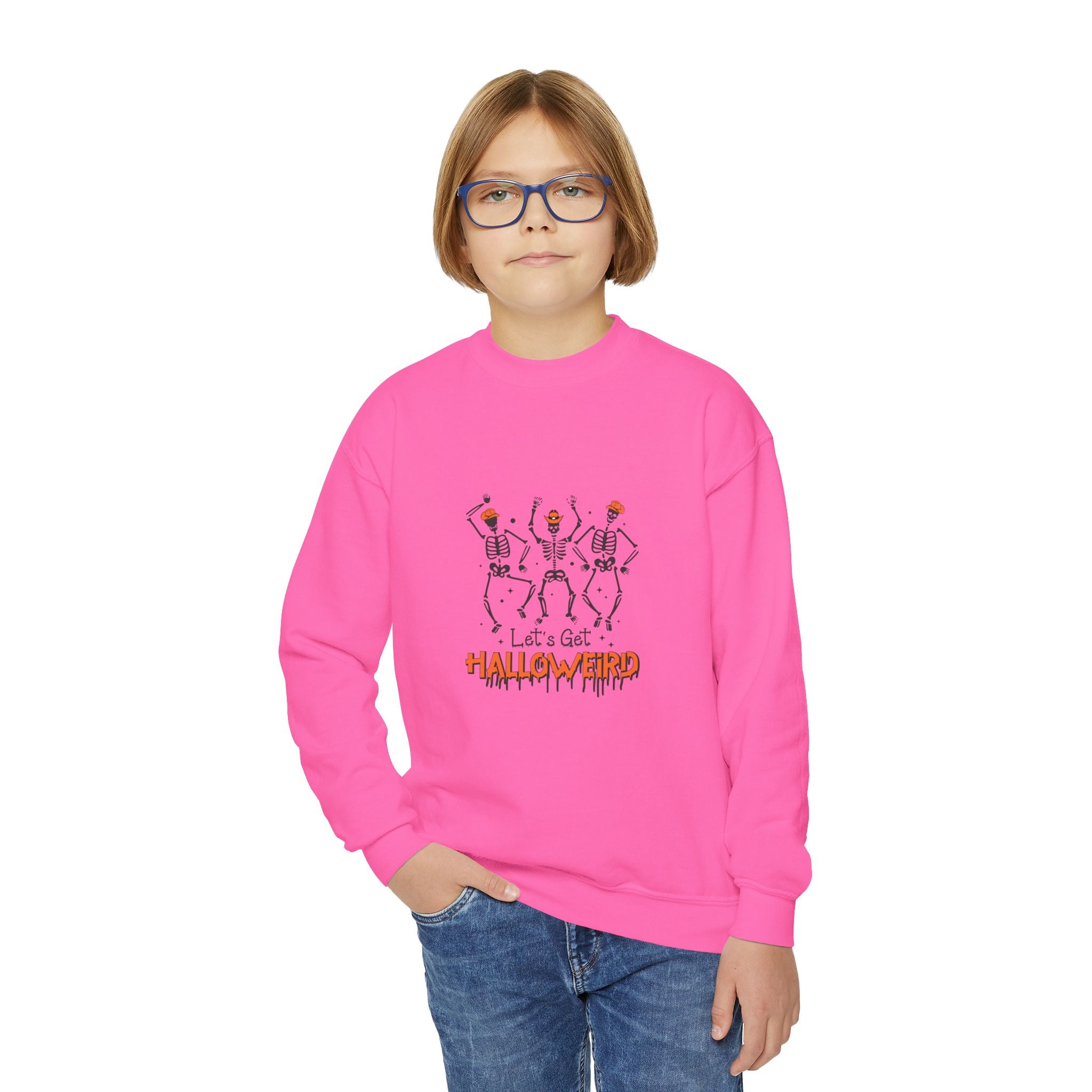 Halloween Youth Crewneck Sweatshirt, Spooky Sweatshirt, Kids Halloween Costume, Trick or Treat Gift, Fall Apparel, Cozy Halloween Clothing