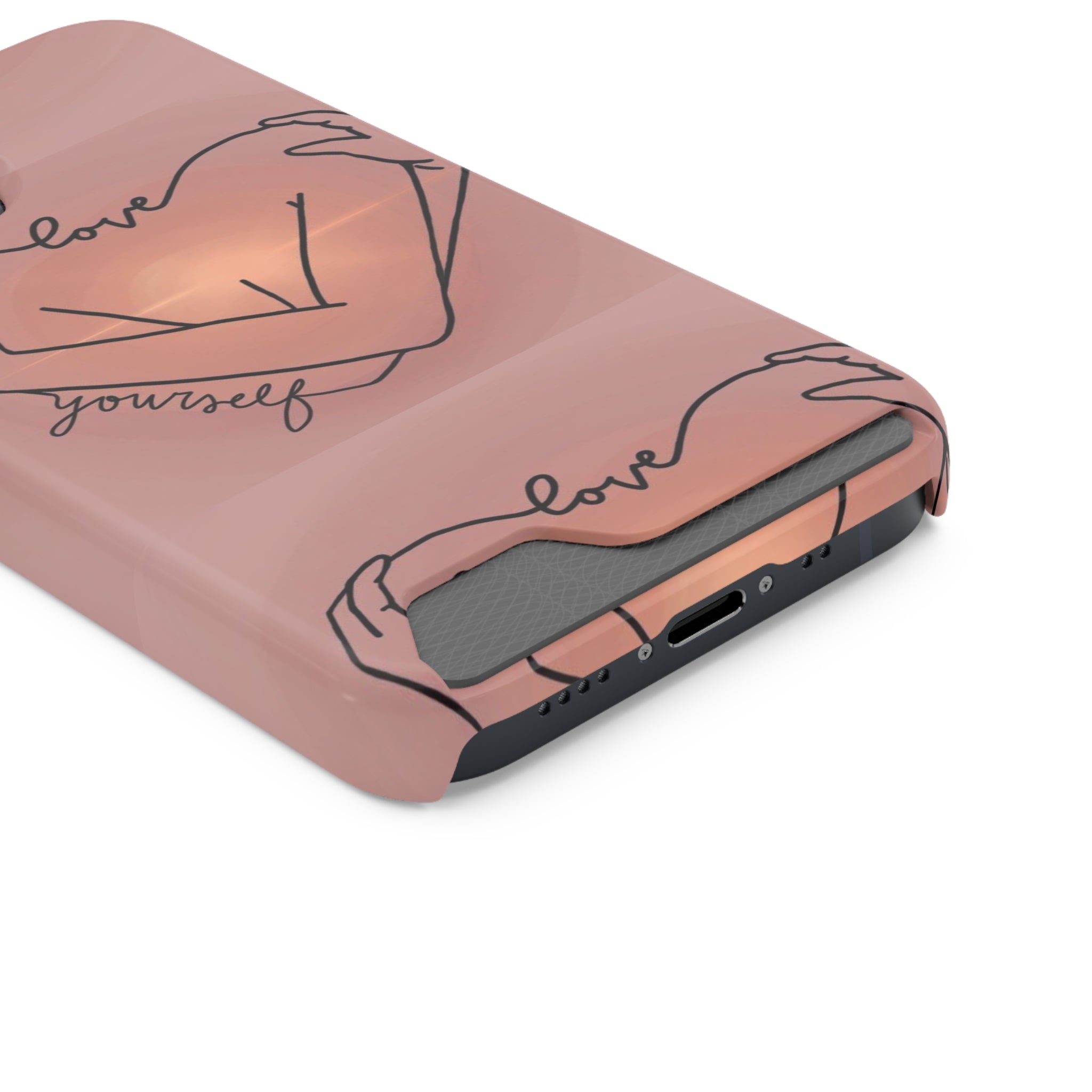 Stylish Phone Case With Card Holder - Love Yourself Design, Cute Phone Accessories, Gift for Her, Trendy Smartphone Case, Modern Tech Gift