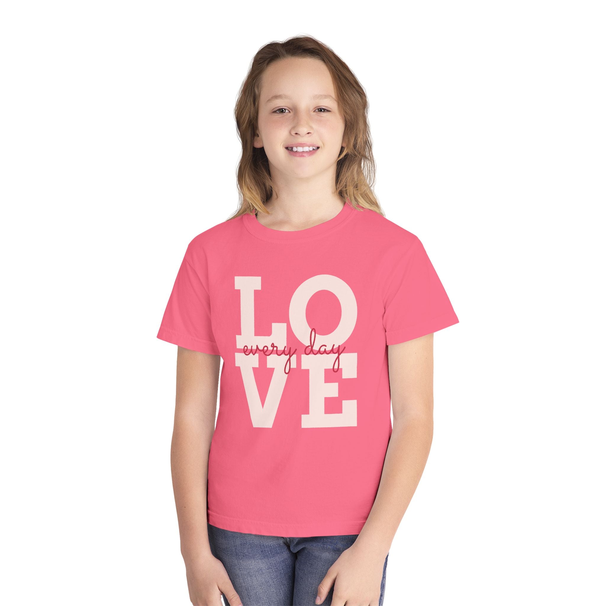 Love Every Day Youth Tee, Casual Shirt, Gift for Kids, Fun Everyday Wear, Heartfelt Message Tee, Valentine's Day