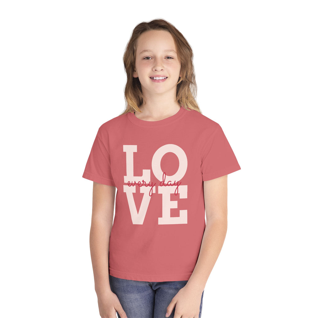 Love Every Day Youth Tee, Casual Shirt, Gift for Kids, Fun Everyday Wear, Heartfelt Message Tee, Valentine's Day