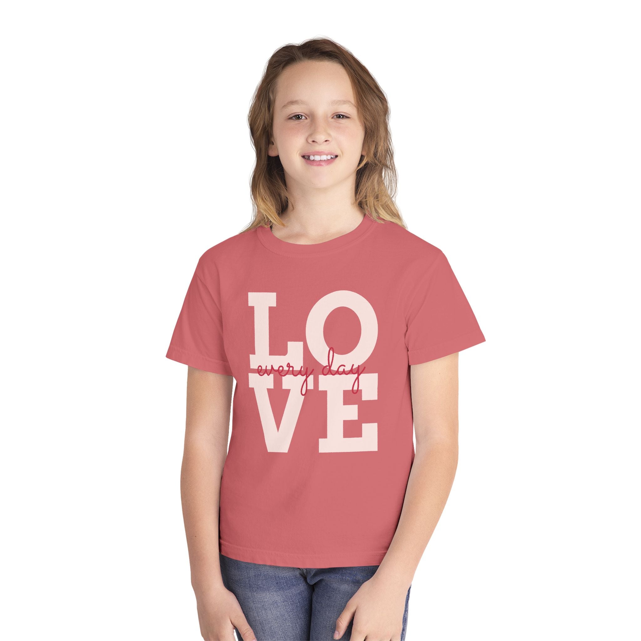Love Every Day Youth Tee, Casual Shirt, Gift for Kids, Fun Everyday Wear, Heartfelt Message Tee, Valentine's Day