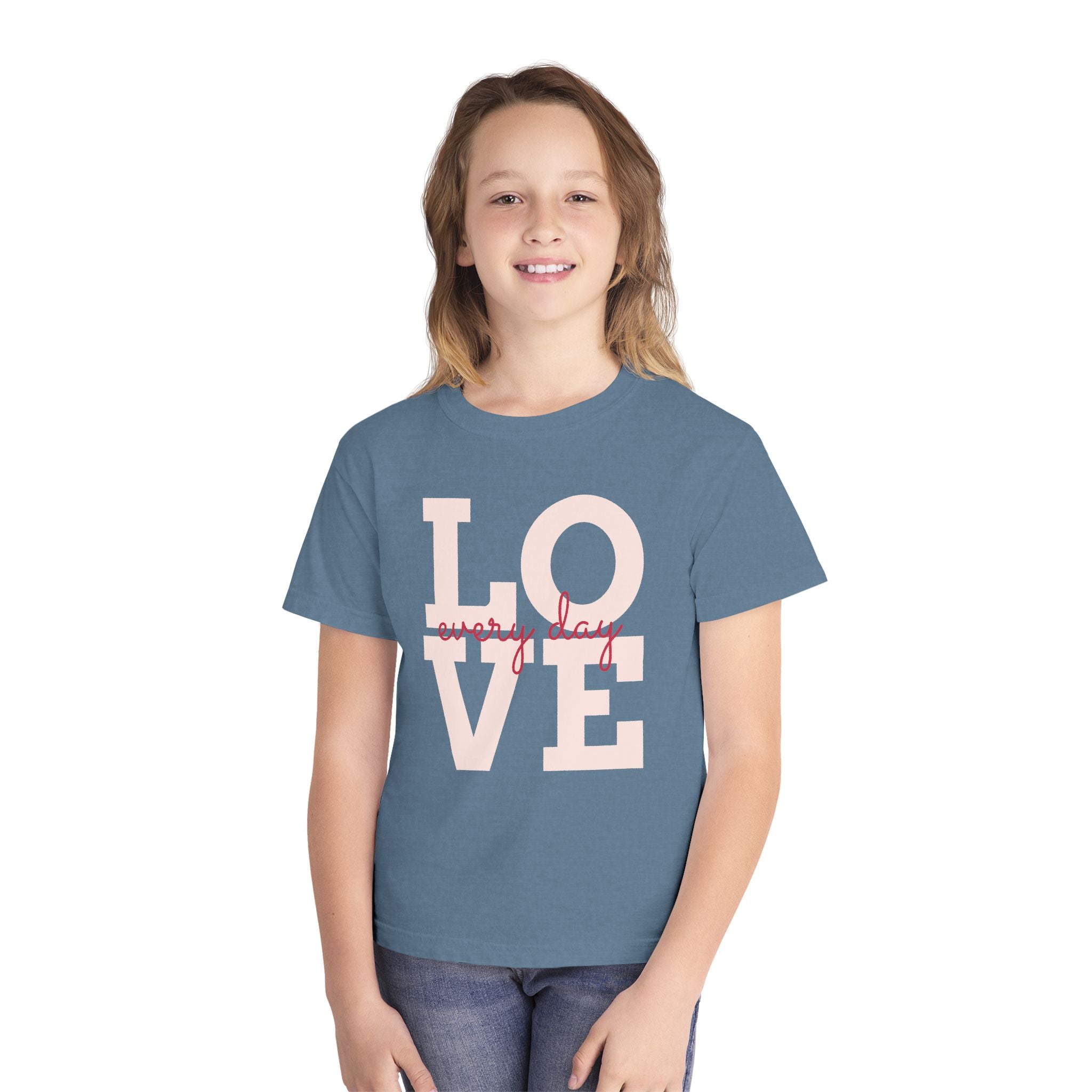 Love Every Day Youth Tee, Casual Shirt, Gift for Kids, Fun Everyday Wear, Heartfelt Message Tee, Valentine's Day