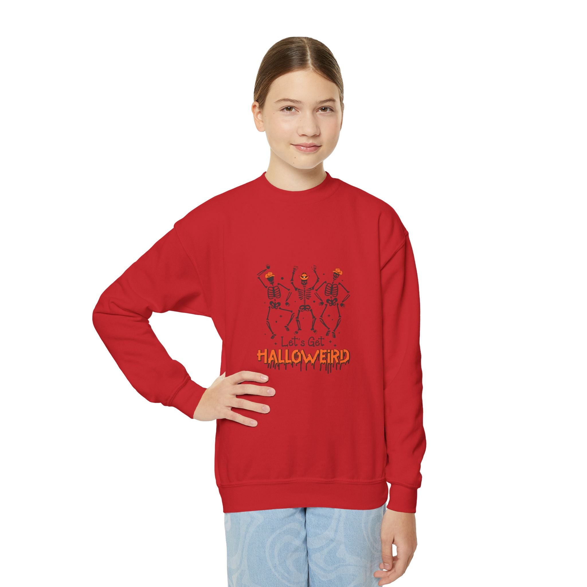 Halloween Youth Crewneck Sweatshirt, Spooky Sweatshirt, Kids Halloween Costume, Trick or Treat Gift, Fall Apparel, Cozy Halloween Clothing
