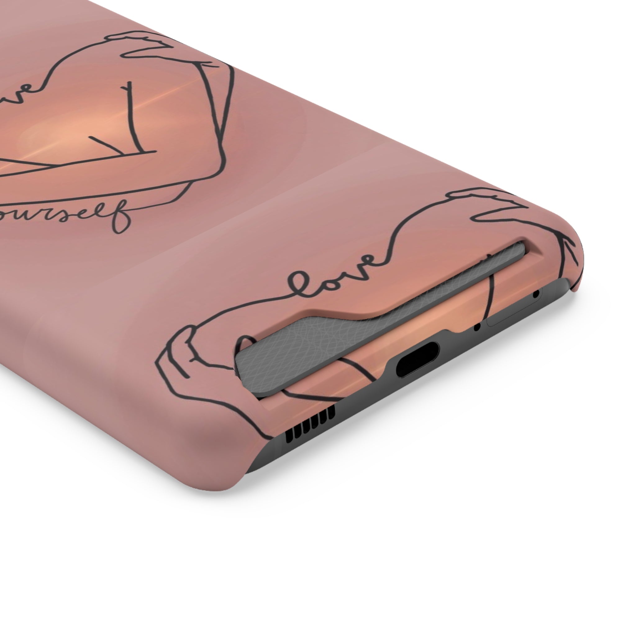 Stylish Phone Case With Card Holder - Love Yourself Design, Cute Phone Accessories, Gift for Her, Trendy Smartphone Case, Modern Tech Gift