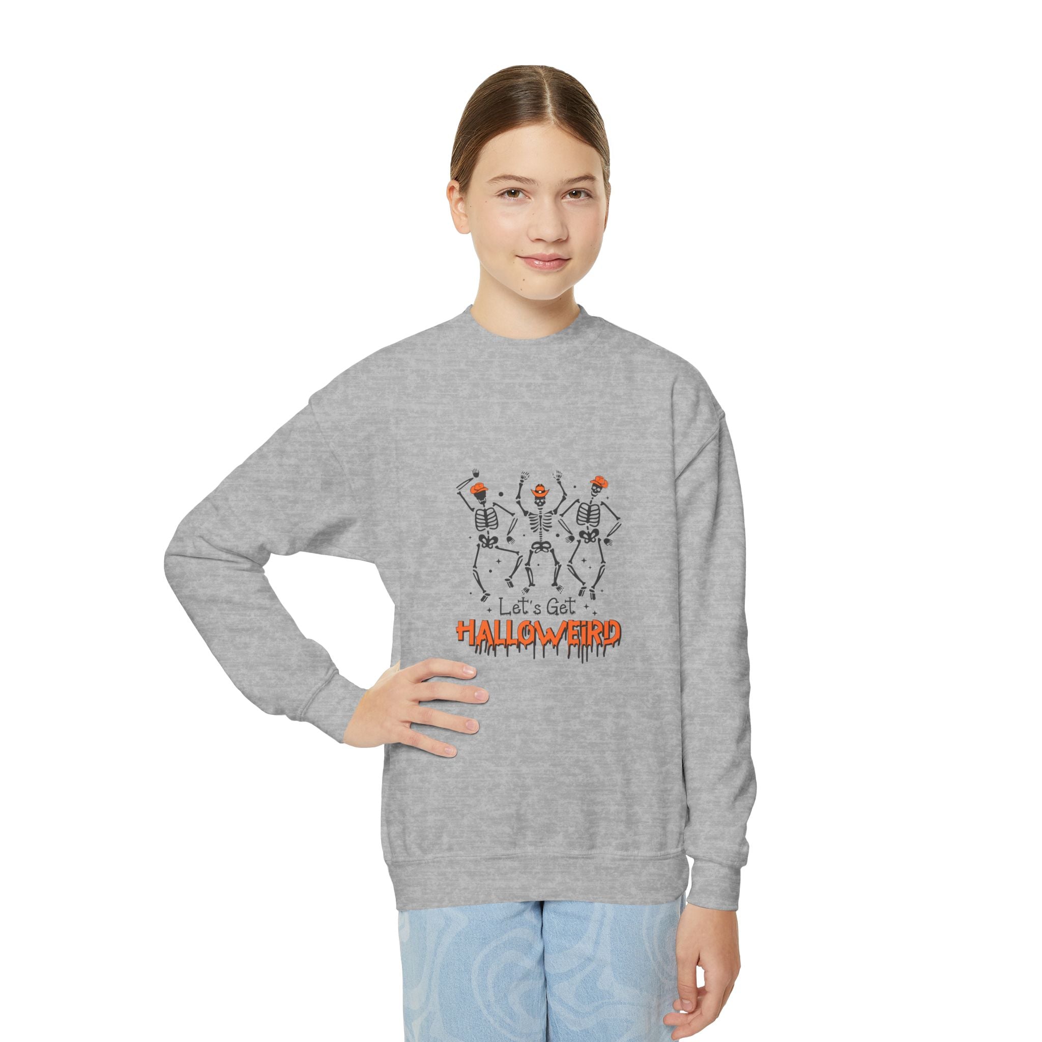 Halloween Youth Crewneck Sweatshirt, Spooky Sweatshirt, Kids Halloween Costume, Trick or Treat Gift, Fall Apparel, Cozy Halloween Clothing