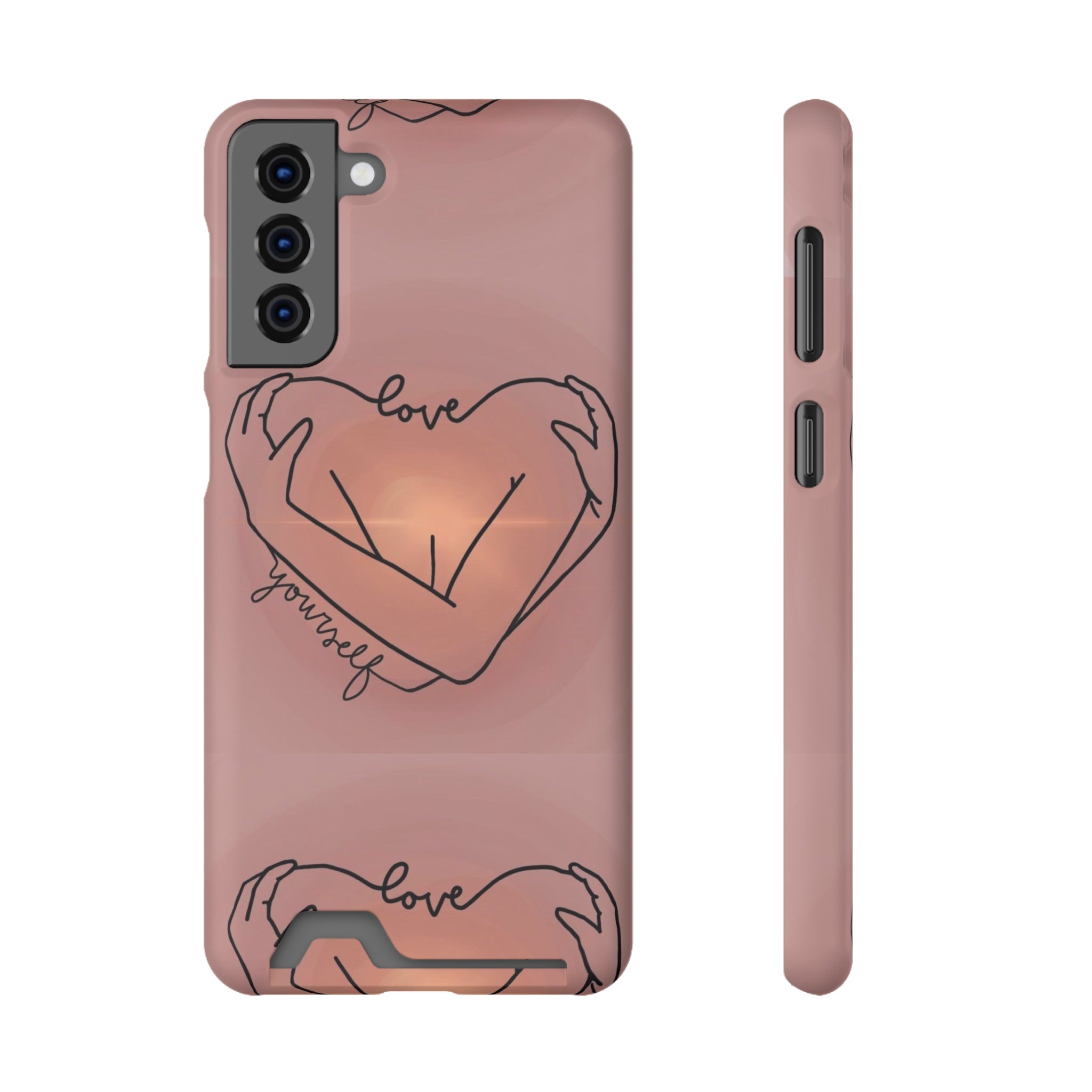 Stylish Phone Case With Card Holder - Love Yourself Design, Cute Phone Accessories, Gift for Her, Trendy Smartphone Case, Modern Tech Gift