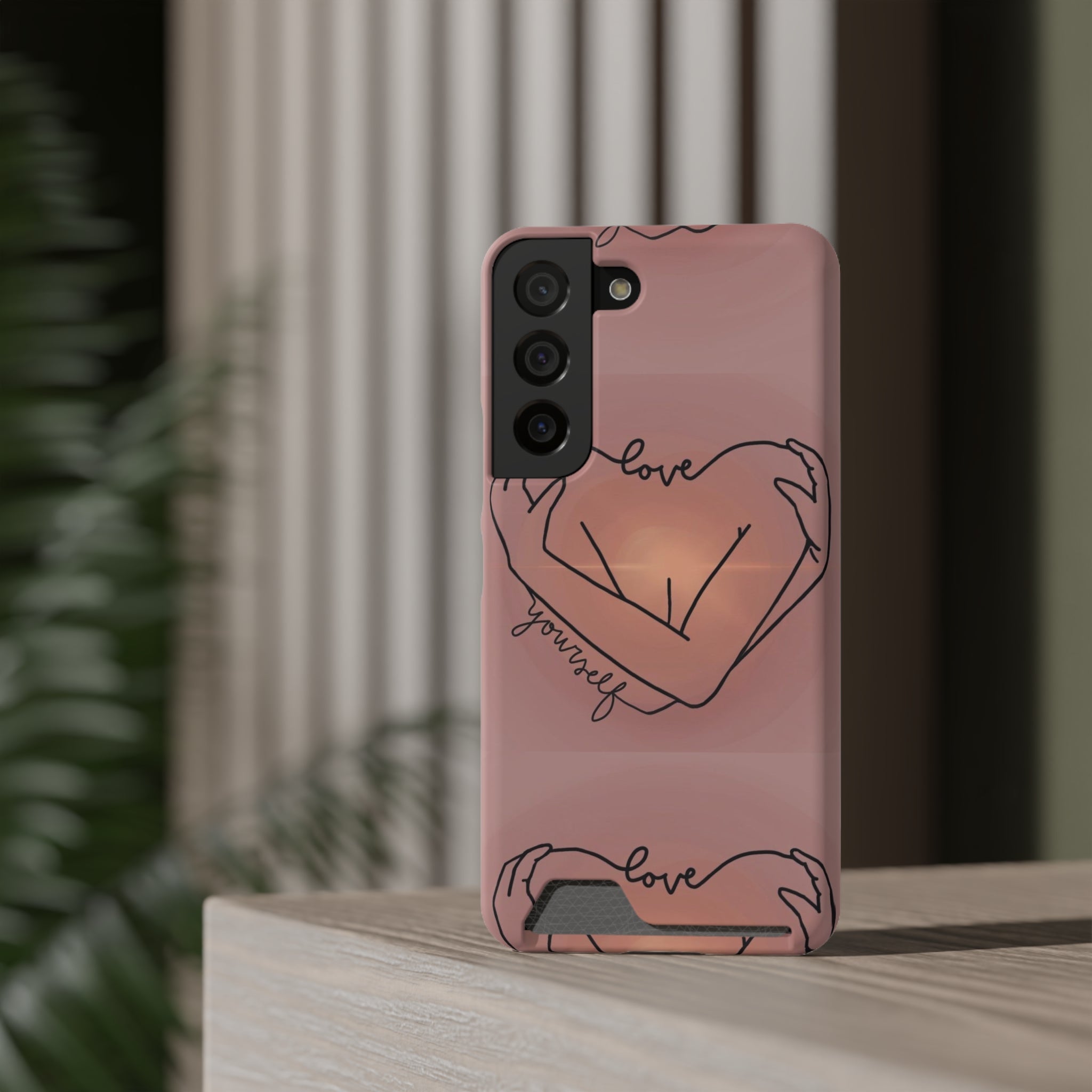 Stylish Phone Case With Card Holder - Love Yourself Design, Cute Phone Accessories, Gift for Her, Trendy Smartphone Case, Modern Tech Gift