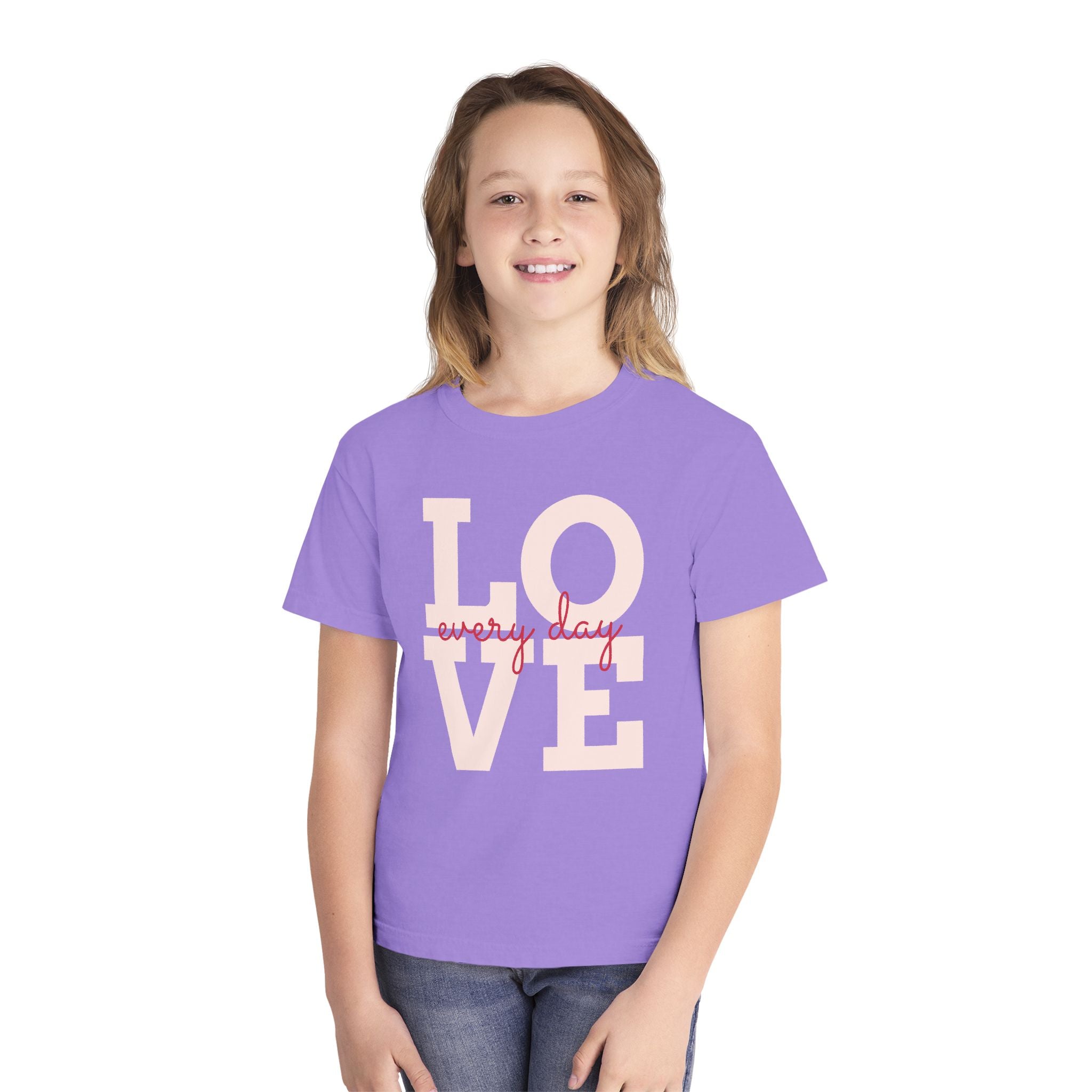 Love Every Day Youth Tee, Casual Shirt, Gift for Kids, Fun Everyday Wear, Heartfelt Message Tee, Valentine's Day