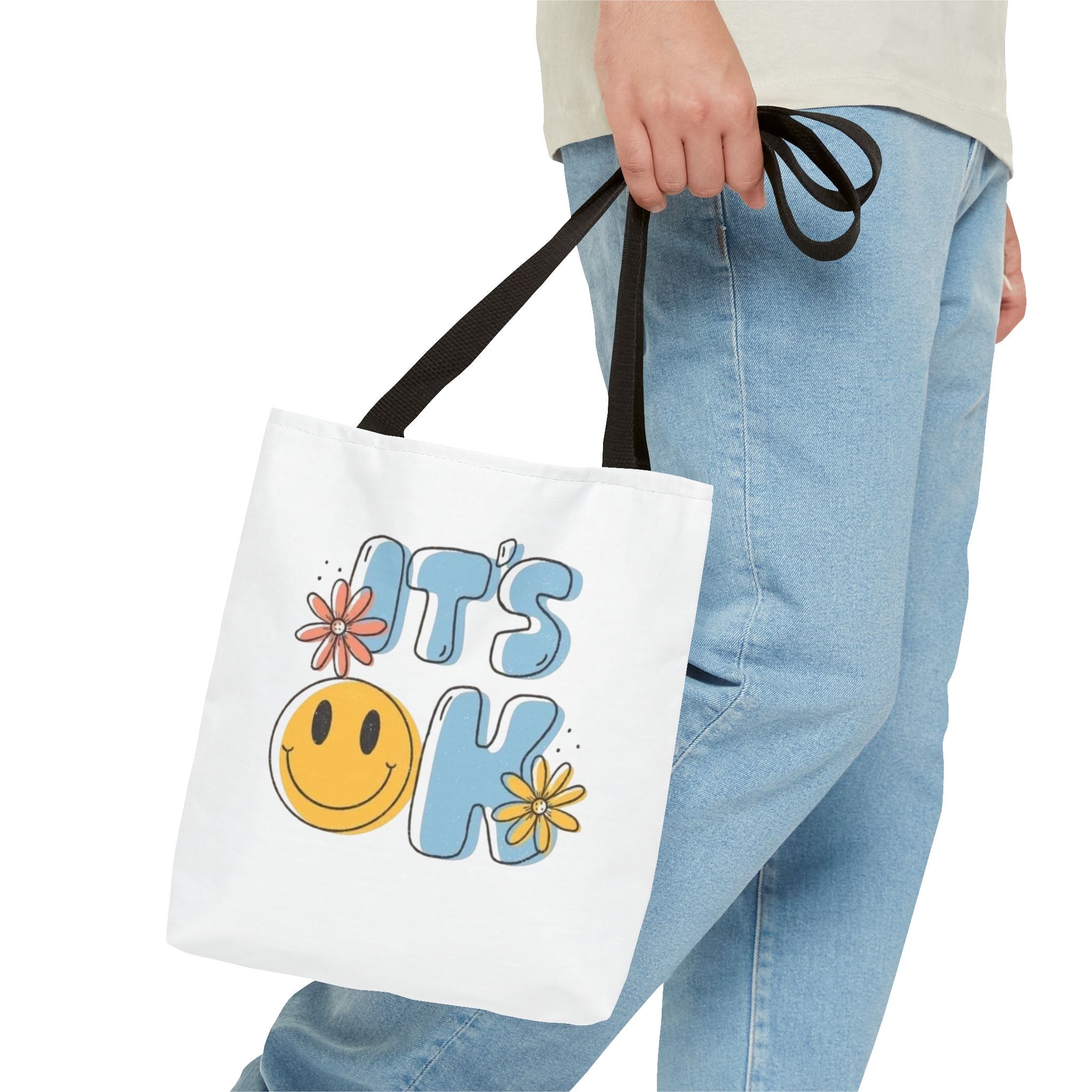 Cheerful Tote Bag - 'It's OK', Colorful Floral Design, Everyday Use, Gift for Friends, Beach & Shopping Bag