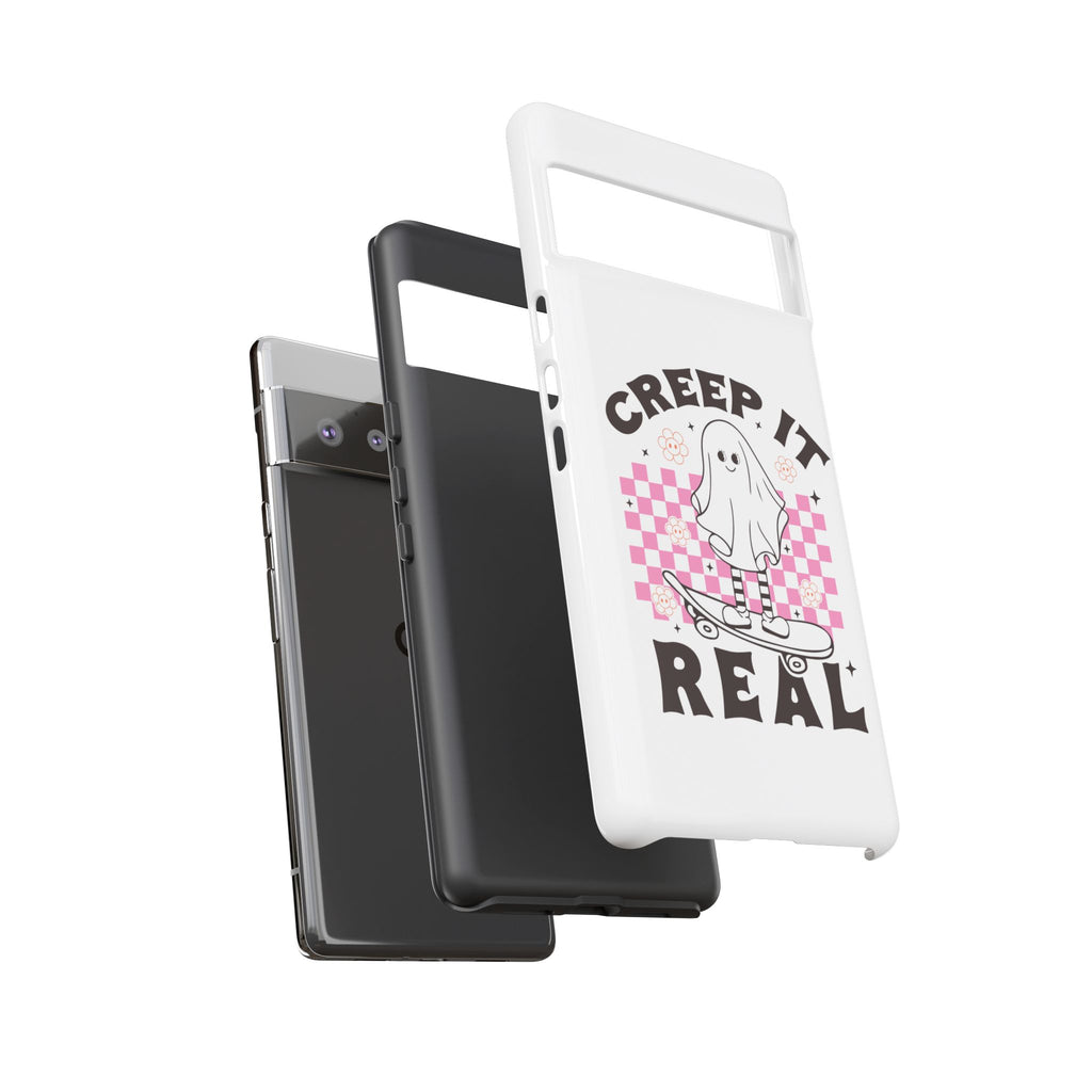 Cute Ghost Phone Case - Creep It Real, Halloween Accessories, Skateboard Theme, Kawaii Gift, Fun Phone Cover