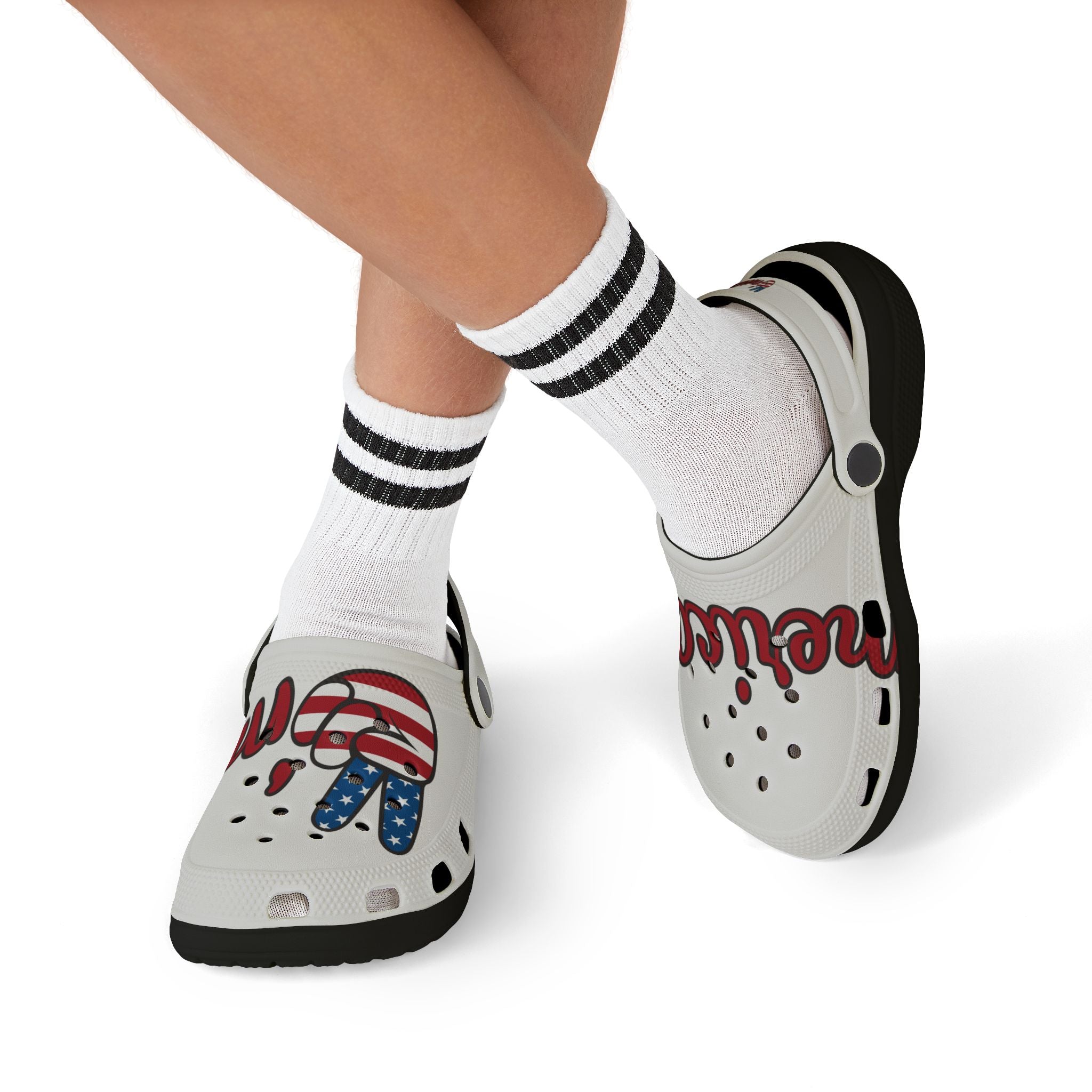 Patriotic Kid's Clogs, Fun Summer Footwear, Ideal for Holidays, Outdoor Play, Fourth of July, Independence Day, Travel, Casual Style