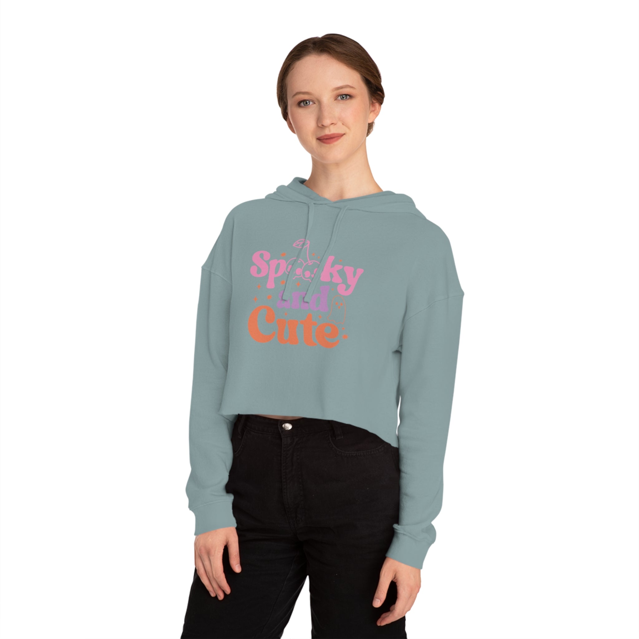 Spooky and Cute Cropped Hoodie, Women's Halloween Fashion, Cozy Sweatshirt, Trendy Fall Apparel, Gift for Her, Casual Style