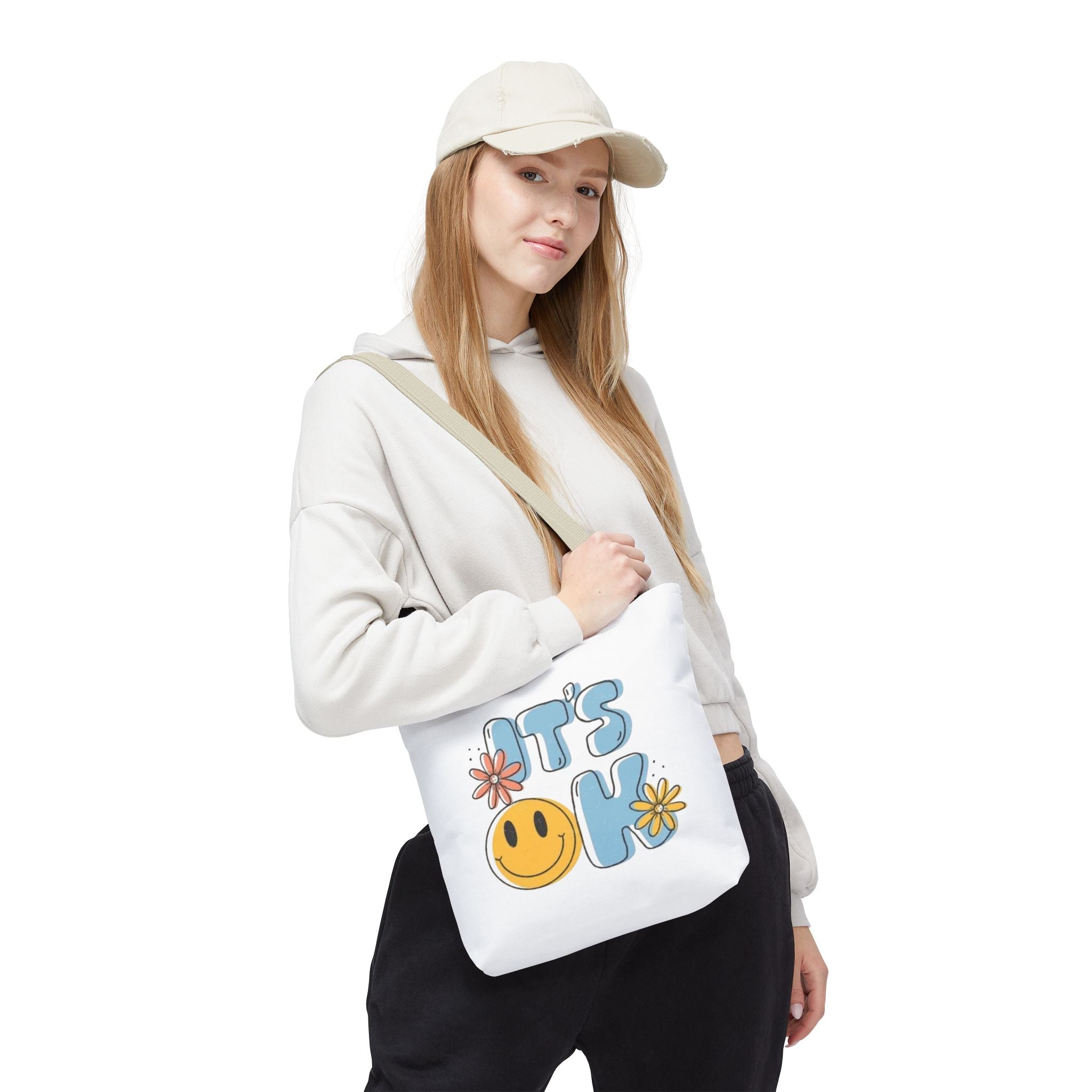 Cheerful Tote Bag - 'It's OK', Colorful Floral Design, Everyday Use, Gift for Friends, Beach & Shopping Bag