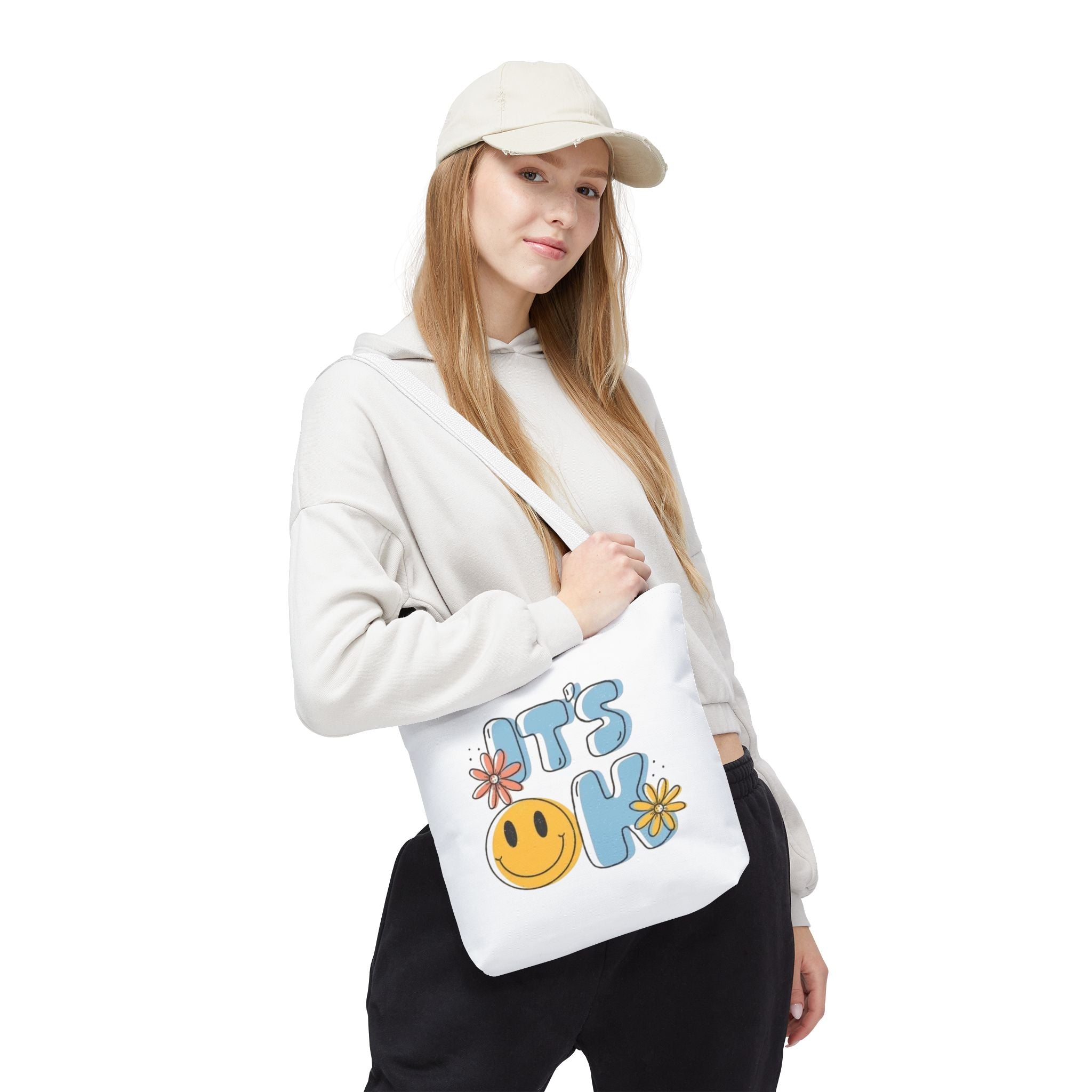 Cheerful Tote Bag - 'It's OK', Colorful Floral Design, Everyday Use, Gift for Friends, Beach & Shopping Bag