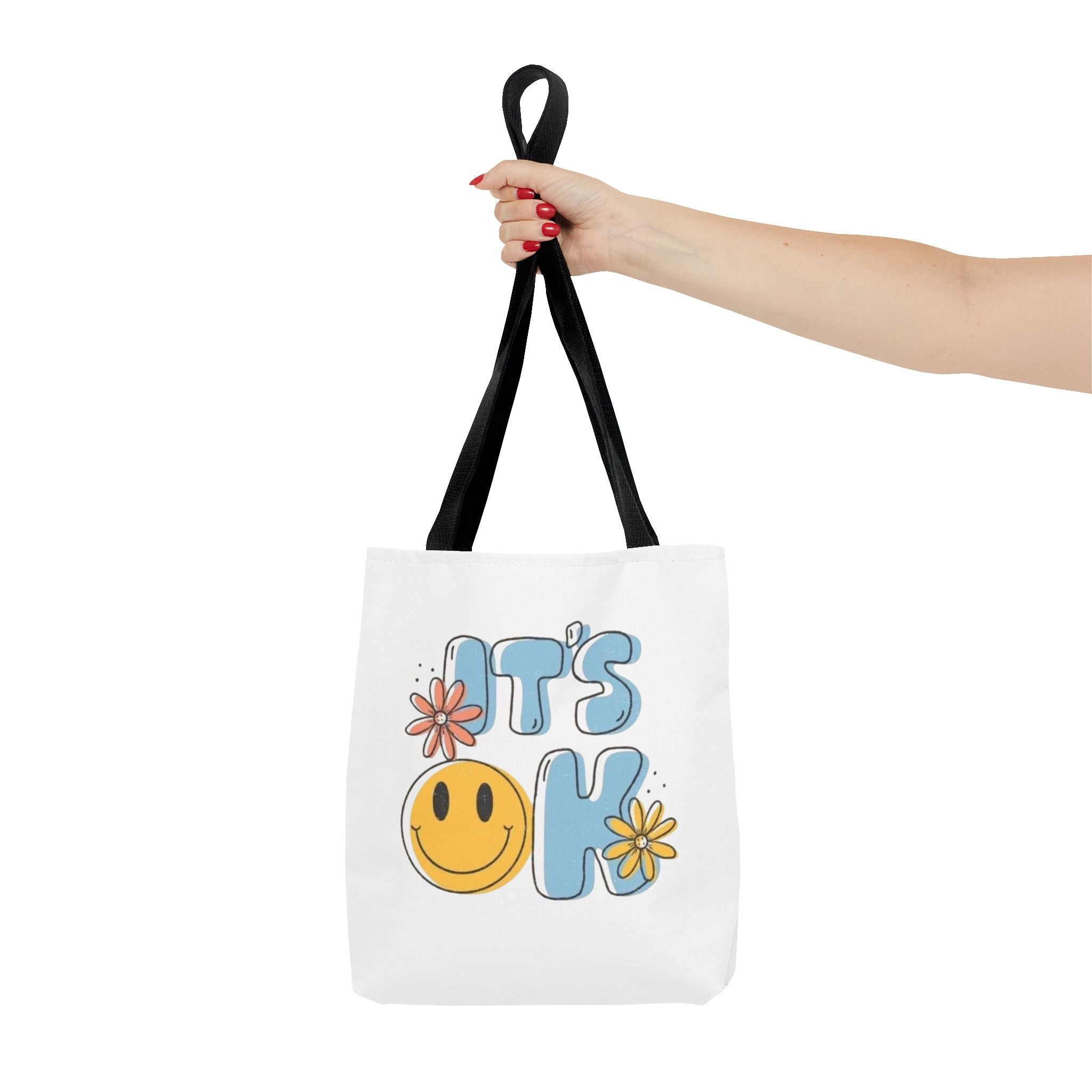 Cheerful Tote Bag - 'It's OK', Colorful Floral Design, Everyday Use, Gift for Friends, Beach & Shopping Bag