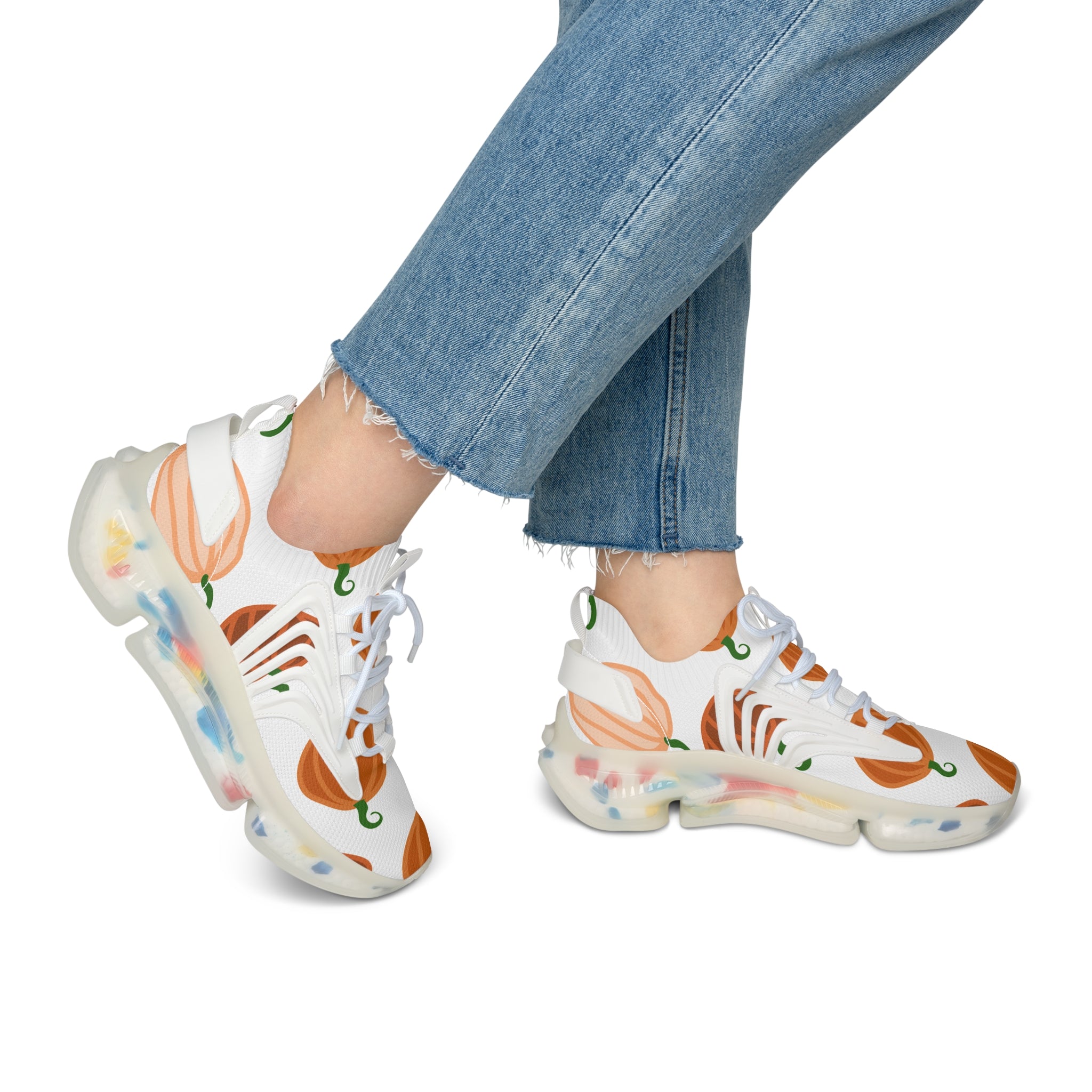 Women's Pumpkin Mesh Sneakers, Lightweight Footwear, Fall Fashion, Casual Sneakers, Halloween Style, Comfortable Sneakers