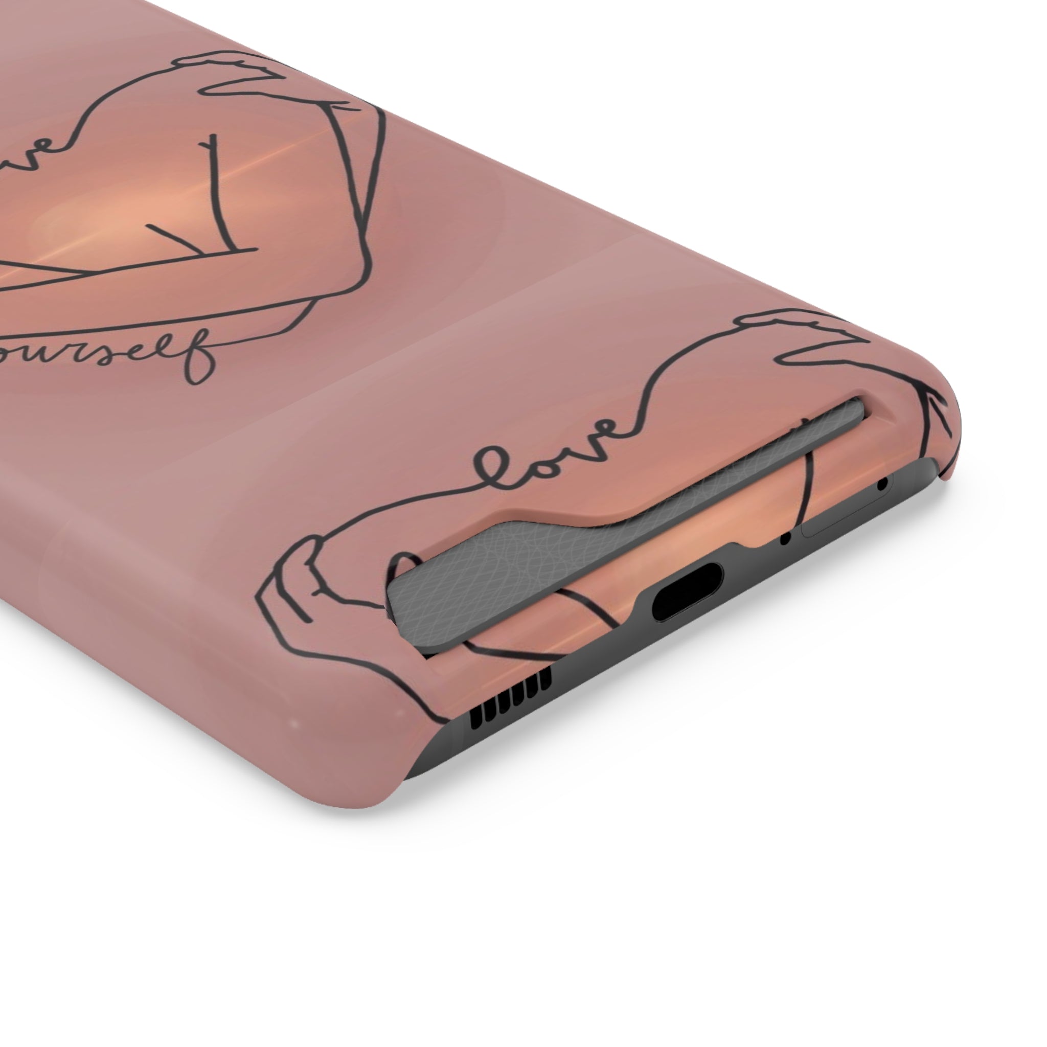 Stylish Phone Case With Card Holder - Love Yourself Design, Cute Phone Accessories, Gift for Her, Trendy Smartphone Case, Modern Tech Gift