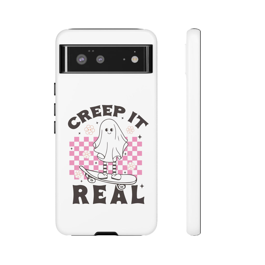 Cute Ghost Phone Case - Creep It Real, Halloween Accessories, Skateboard Theme, Kawaii Gift, Fun Phone Cover