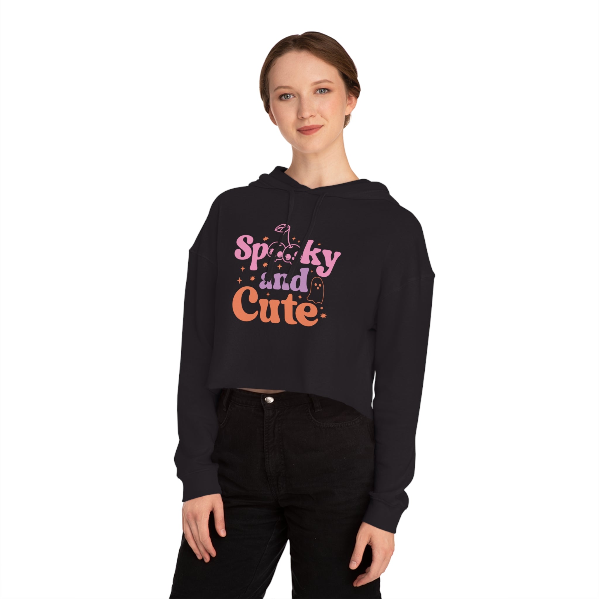 Spooky and Cute Cropped Hoodie, Women's Halloween Fashion, Cozy Sweatshirt, Trendy Fall Apparel, Gift for Her, Casual Style