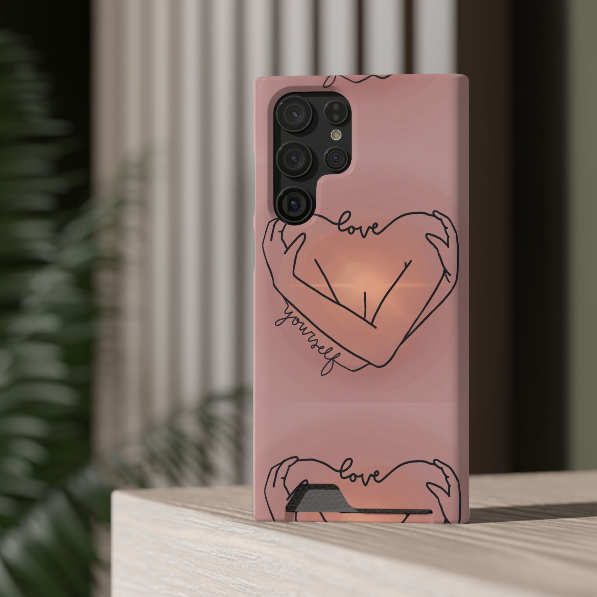 Stylish Phone Case With Card Holder - Love Yourself Design, Cute Phone Accessories, Gift for Her, Trendy Smartphone Case, Modern Tech Gift