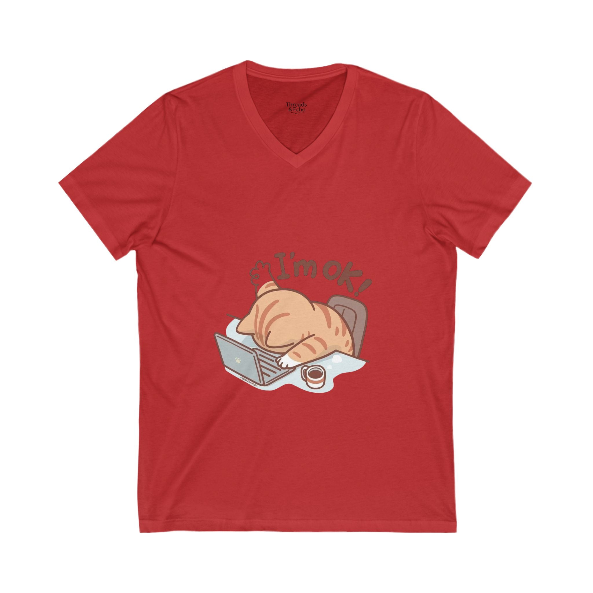 Funny Cat V-Neck Tee, I'm OK! T-Shirt for Cat Lovers, Cute Pet Tee, Gift for Her, Humor Fashion
