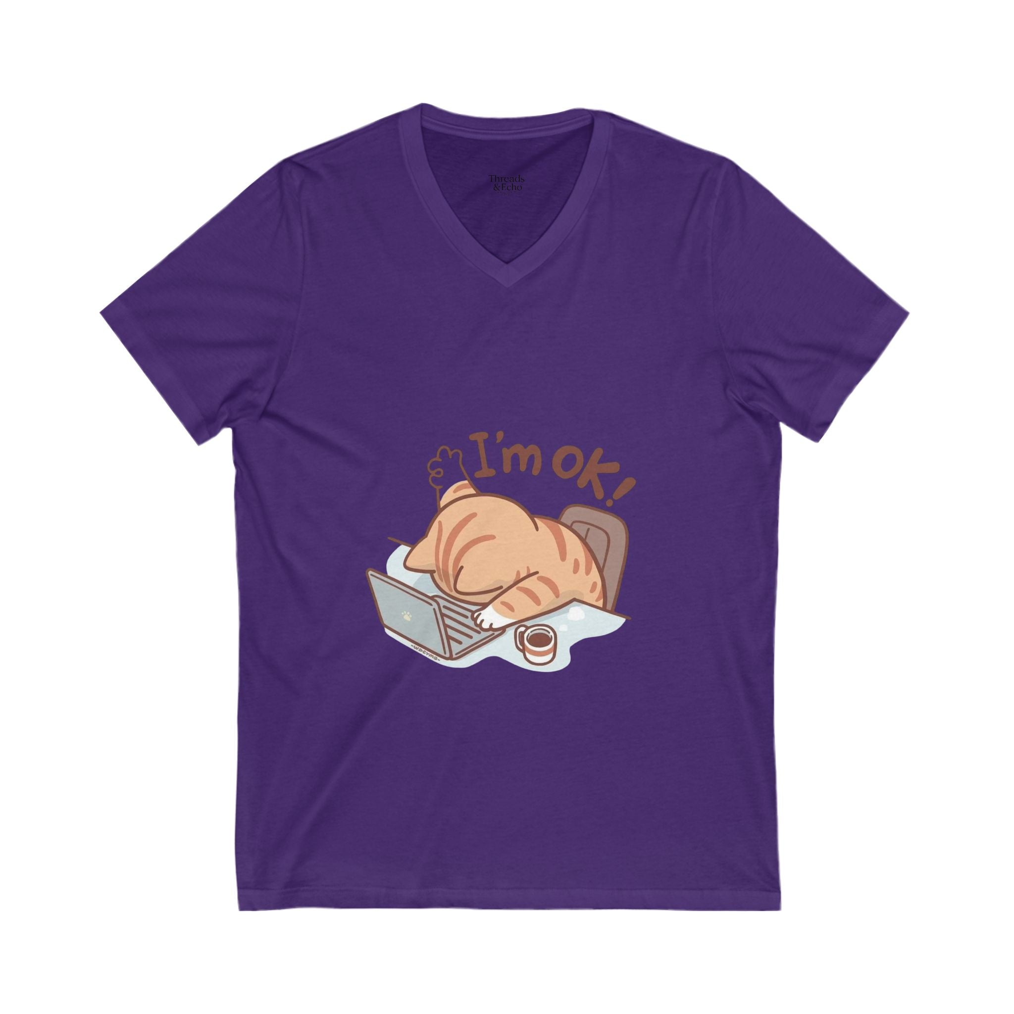 Funny Cat V-Neck Tee, I'm OK! T-Shirt for Cat Lovers, Cute Pet Tee, Gift for Her, Humor Fashion